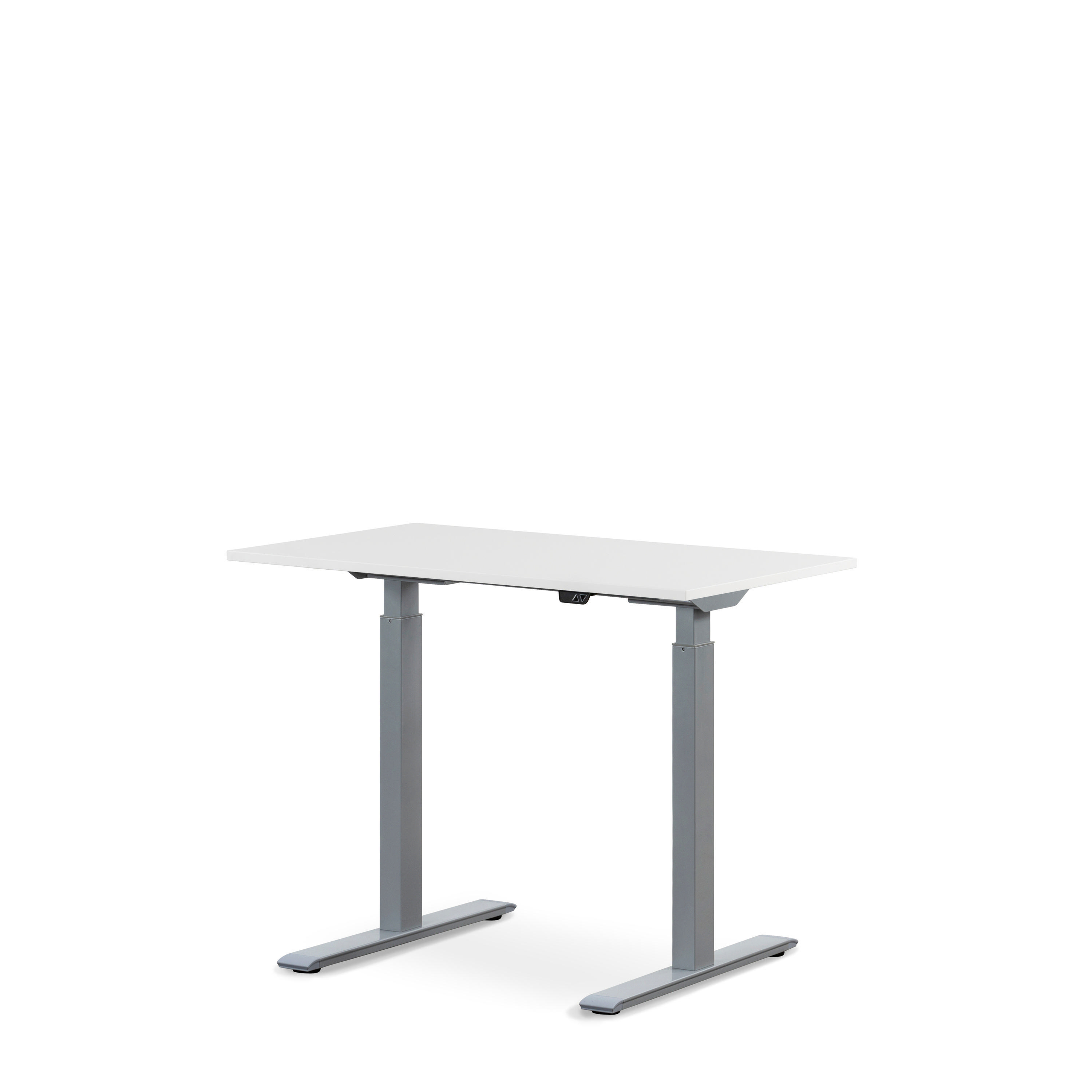 WRK21 100x60 cm elektronisch höhenverstellbarer Steh-Sitz Schreibtisch Tischgestell: Grau Tischplatte: Weiß