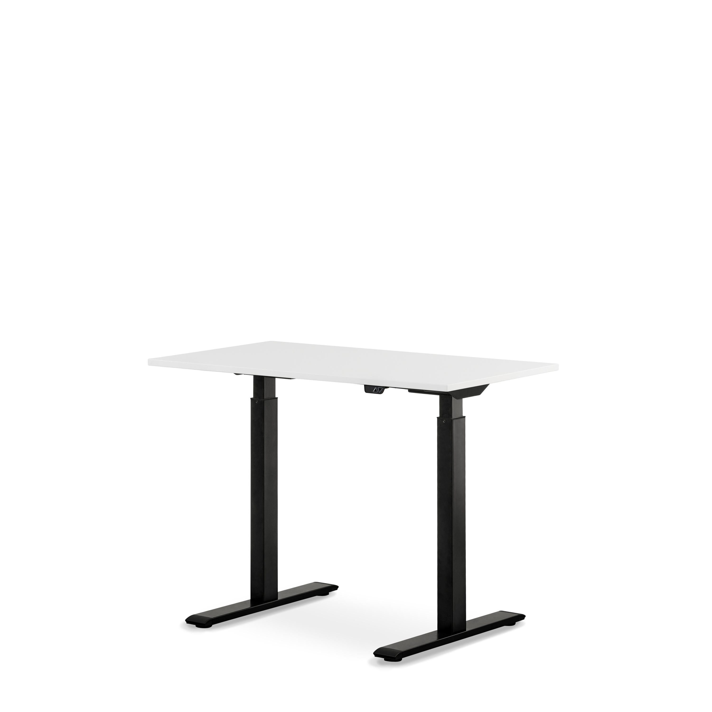 WRK21 100x60 cm elektronisch höhenverstellbarer Steh-Sitz Schreibtisch Tischgestell: Schwarz Tischplatte: Weiß