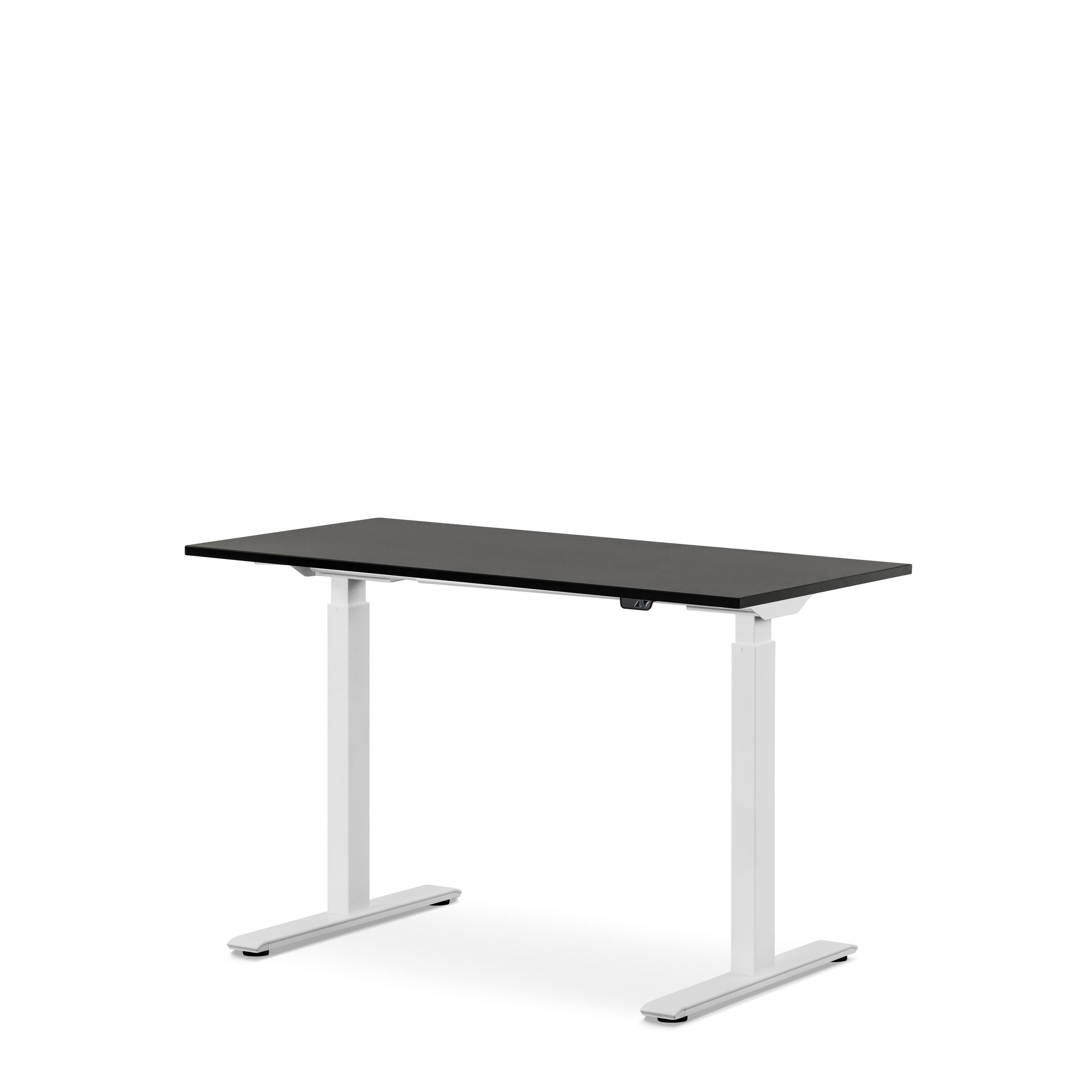 WRK21 120x60 cm elektronisch höhenverstellbarer Steh-Sitz Schreibtisch Tischgestell: Weiß Tischplatte: Schwarz