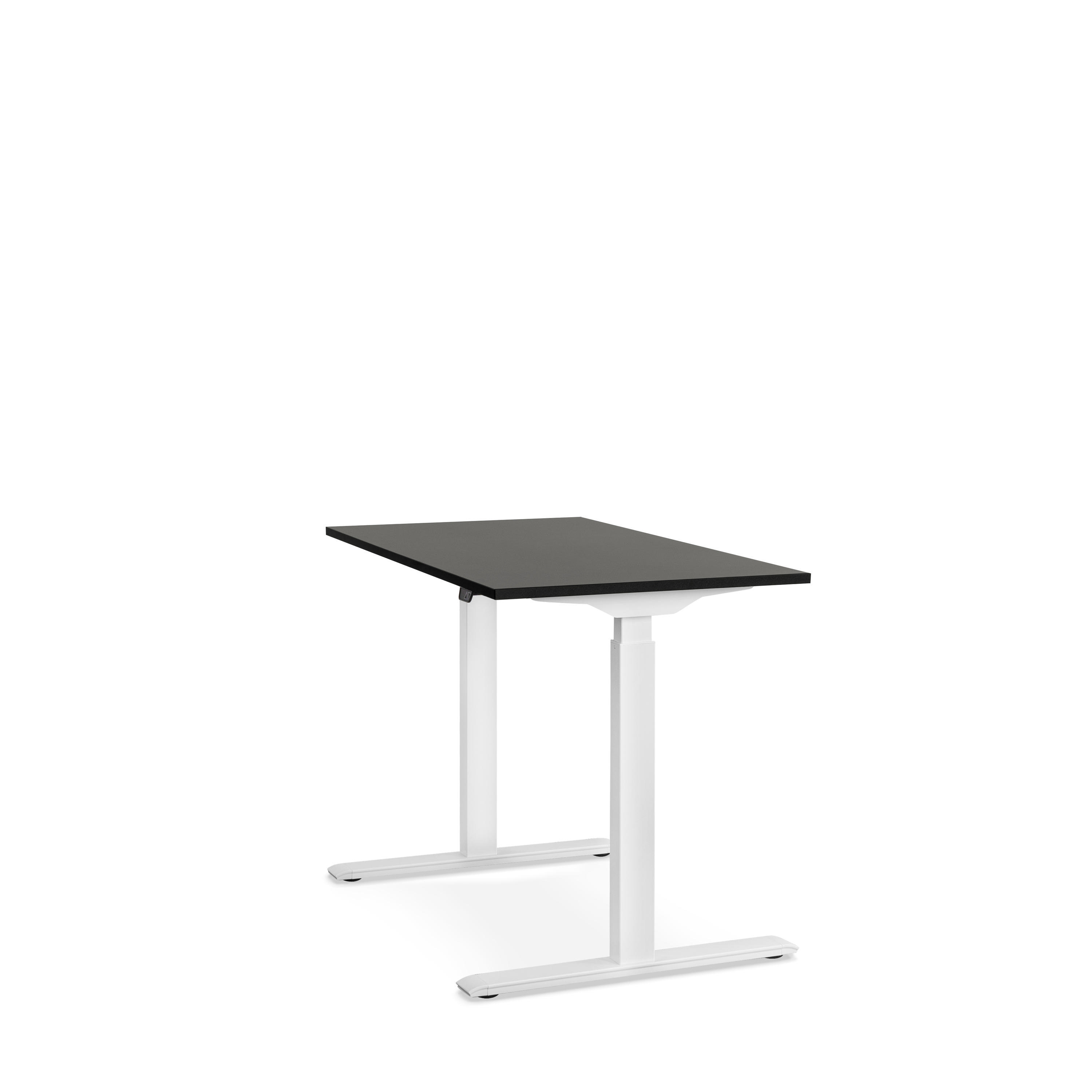 WRK21 120x60 cm elektronisch höhenverstellbarer Steh-Sitz Schreibtisch Tischgestell: Weiß Tischplatte: Schwarz