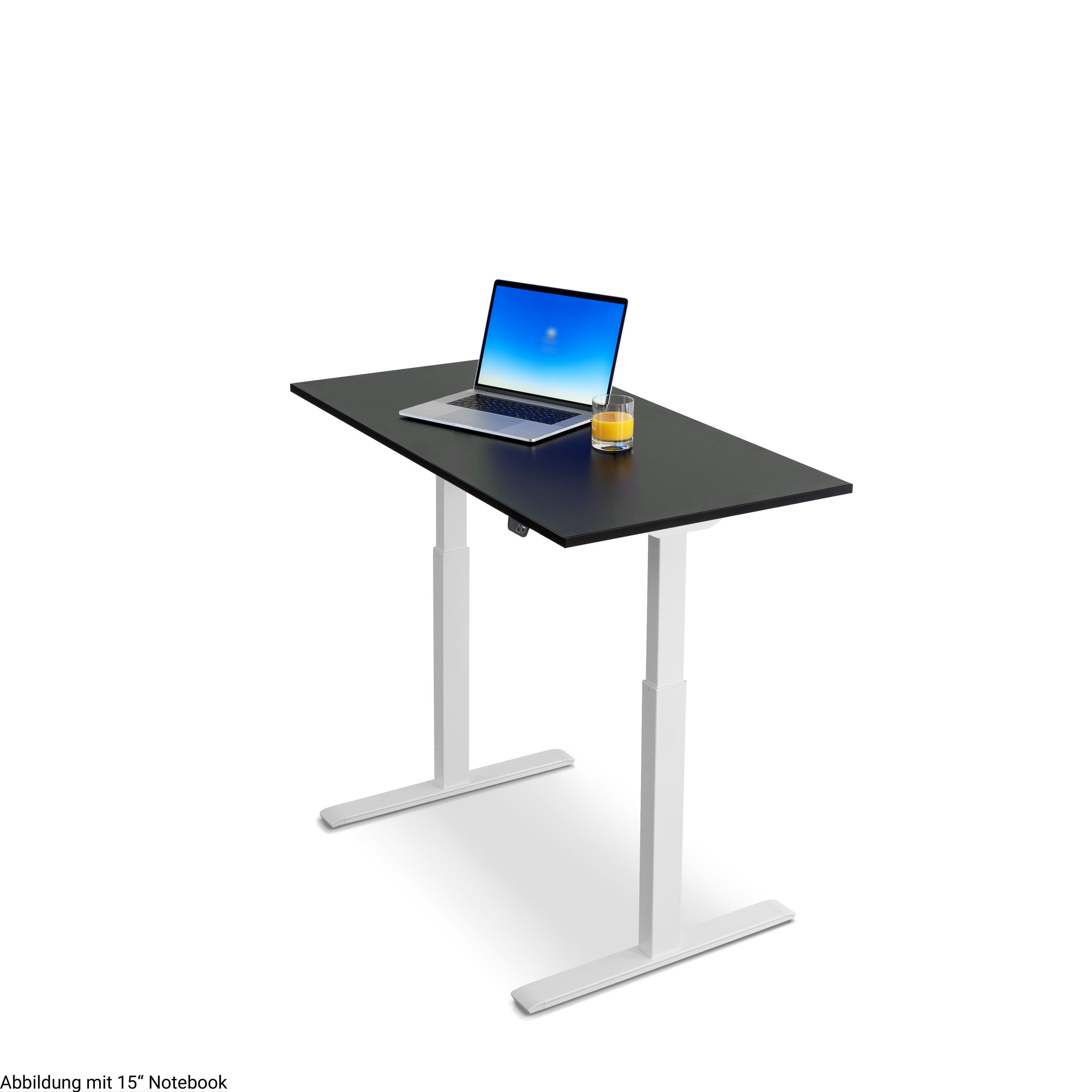 WRK21 120x60 cm elektronisch höhenverstellbarer Steh-Sitz Schreibtisch Tischgestell: Weiß Tischplatte: Schwarz