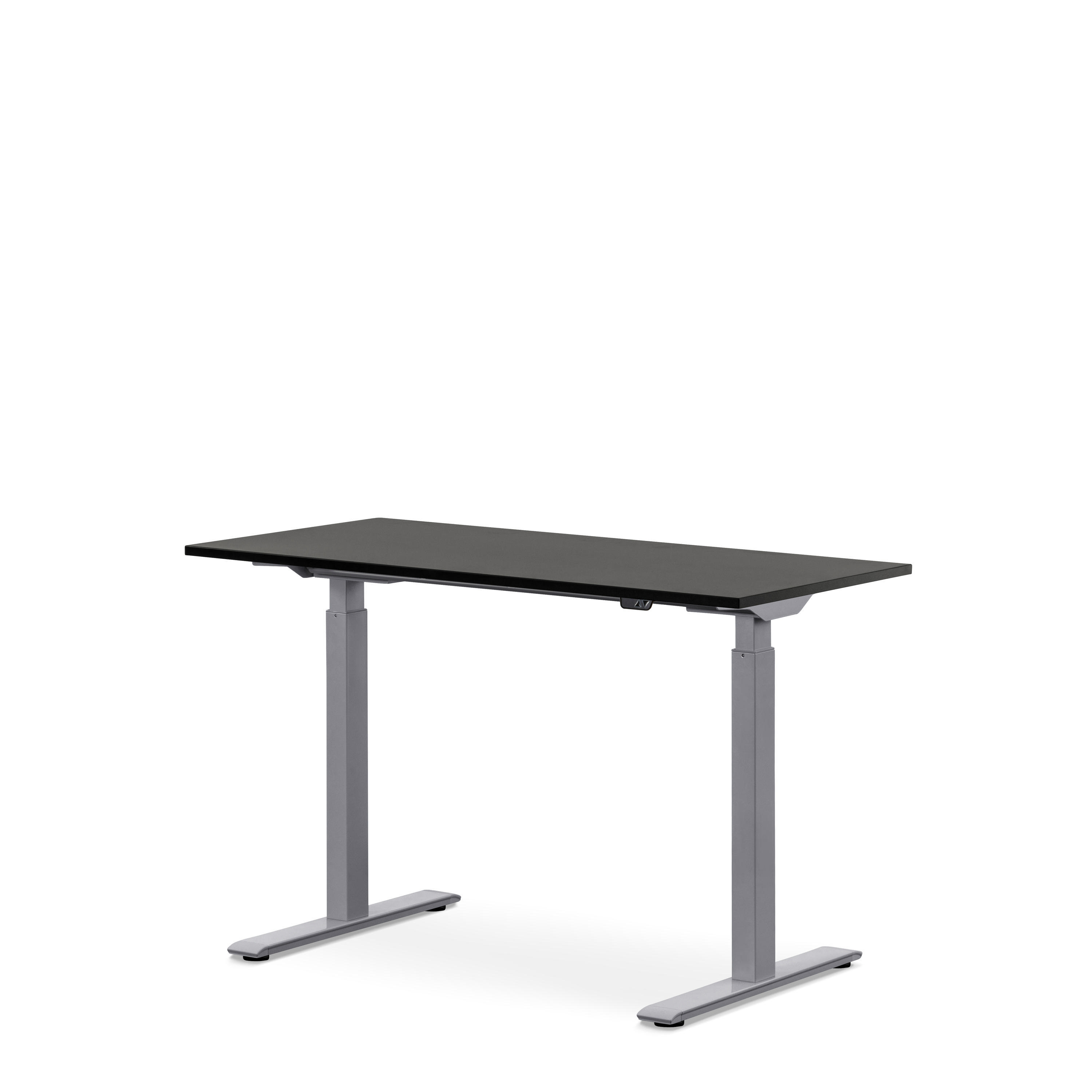 WRK21 120x60 cm elektronisch höhenverstellbarer Steh-Sitz Schreibtisch Tischgestell: Grau Tischplatte: Schwarz
