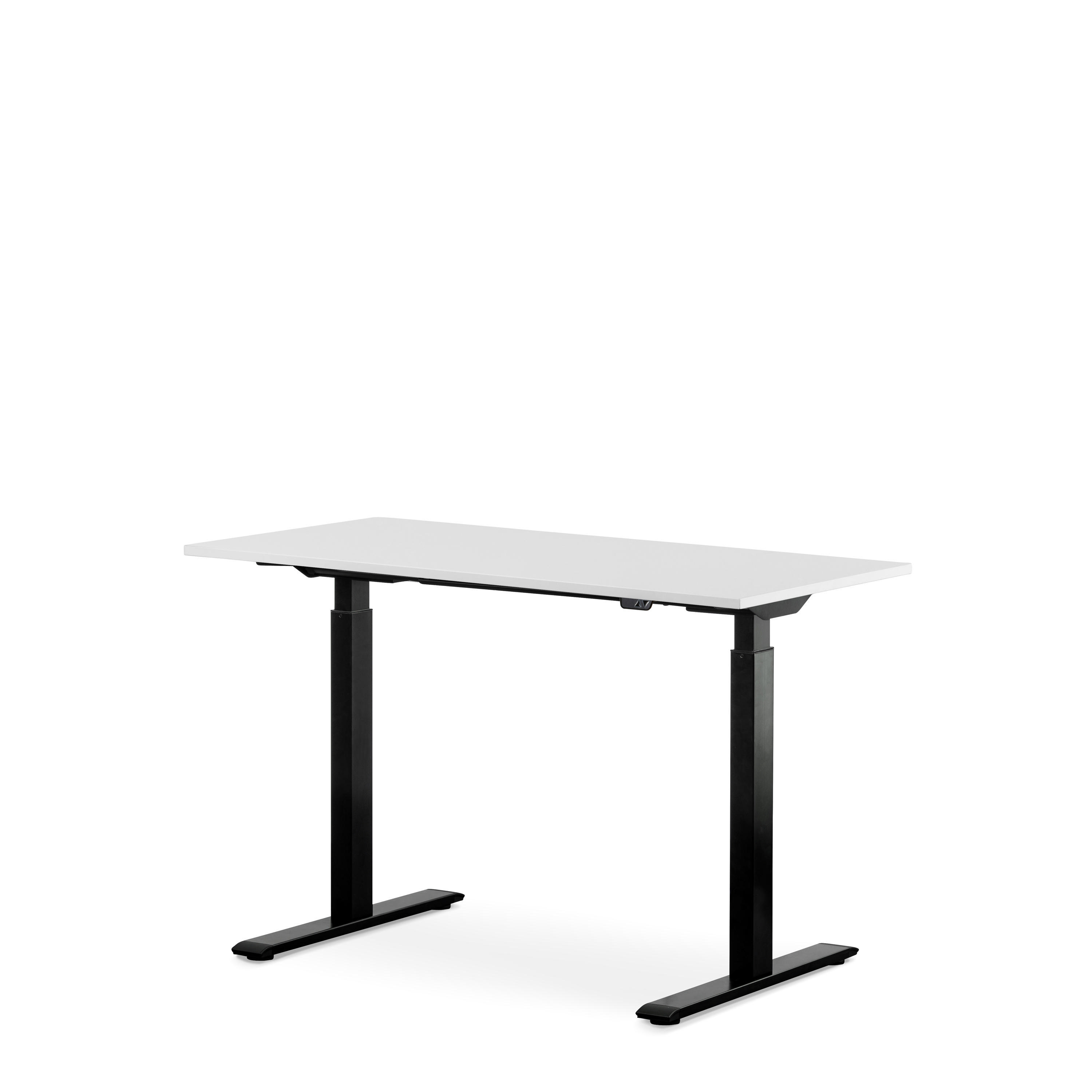 WRK21 120x60 cm elektronisch höhenverstellbarer Steh-Sitz Schreibtisch Tischgestell: Schwarz Tischplatte: Weiß