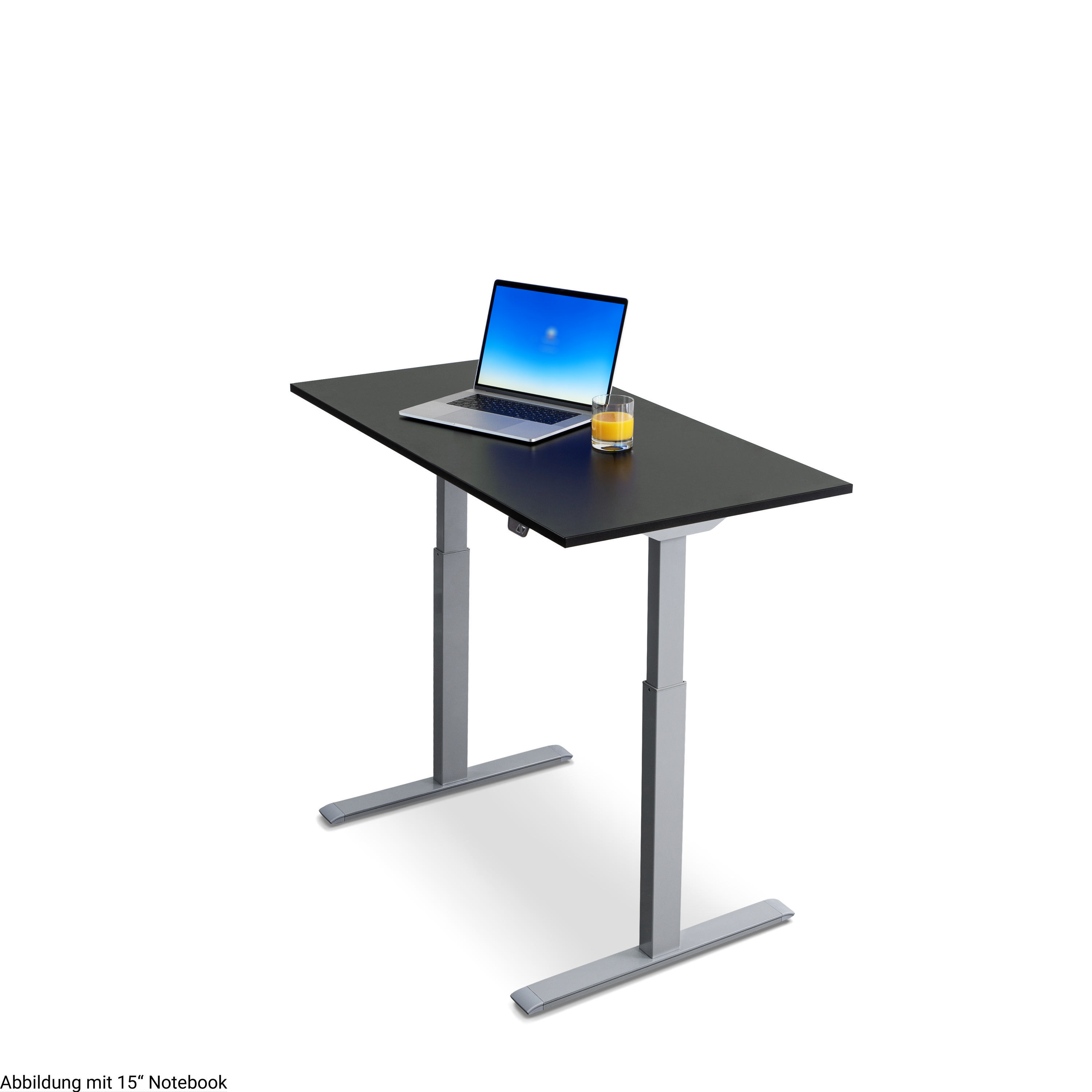WRK21 120x60 cm elektronisch höhenverstellbarer Steh-Sitz Schreibtisch Tischgestell: Grau Tischplatte: Schwarz