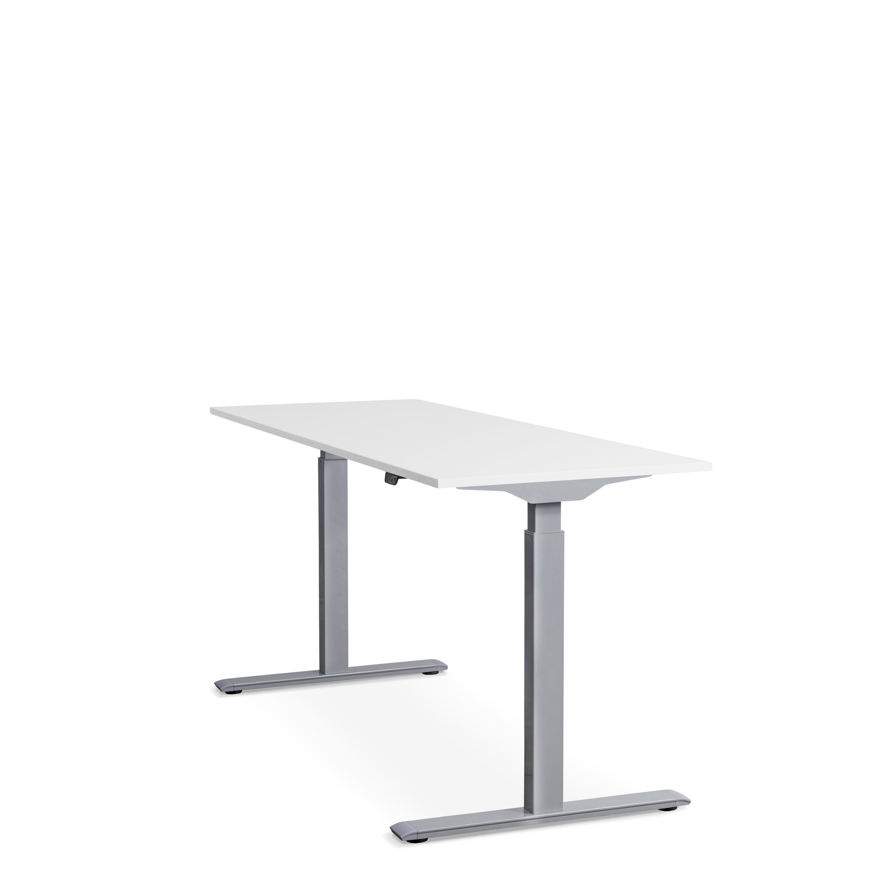 WRK21 160x60 cm elektronisch höhenverstellbarer Tischgestell: Steh-Sitz Tischplatte: Schreibtisch, Weiß Grau