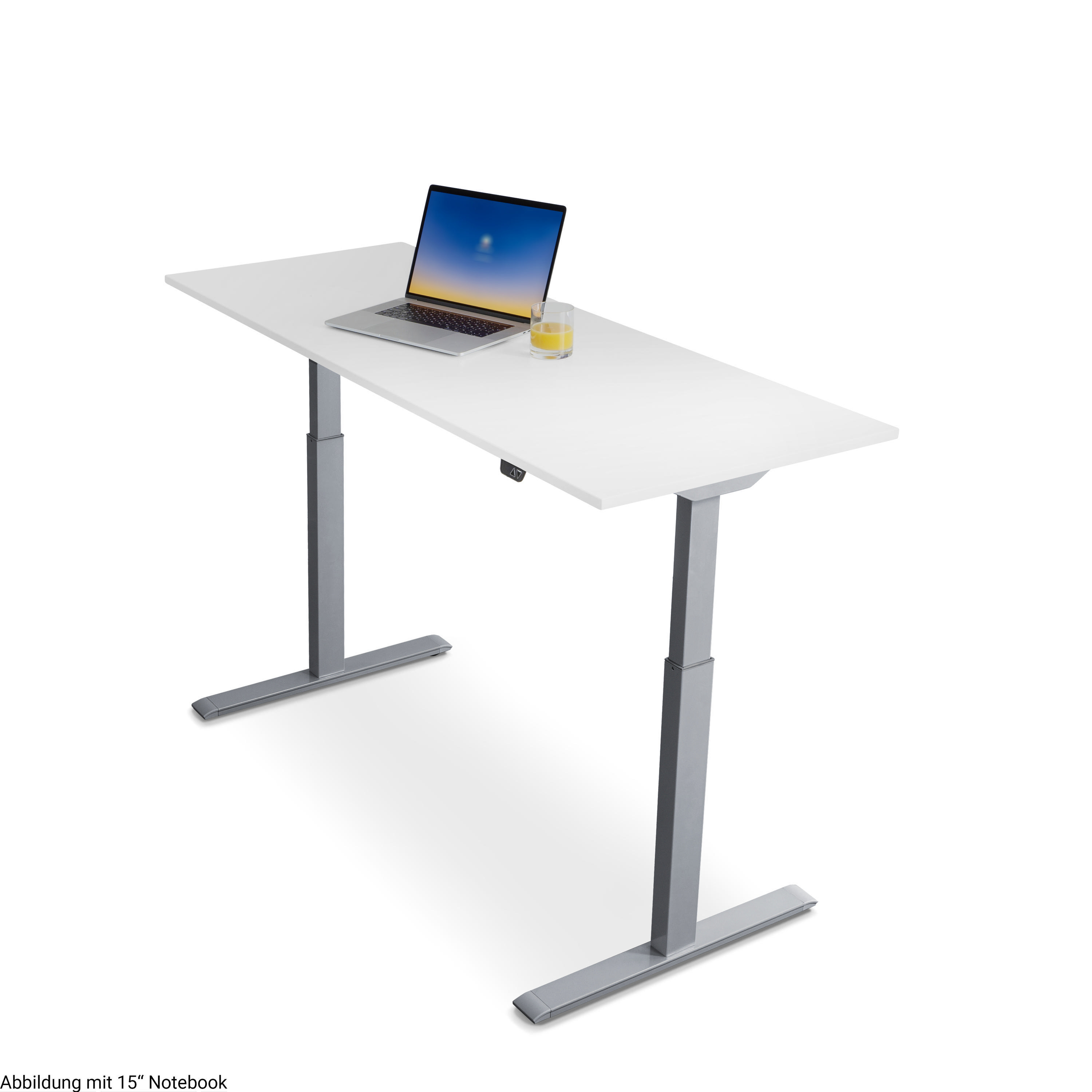WRK21 160x60 cm elektronisch höhenverstellbarer Tischgestell: Steh-Sitz Tischplatte: Schreibtisch, Weiß Grau
