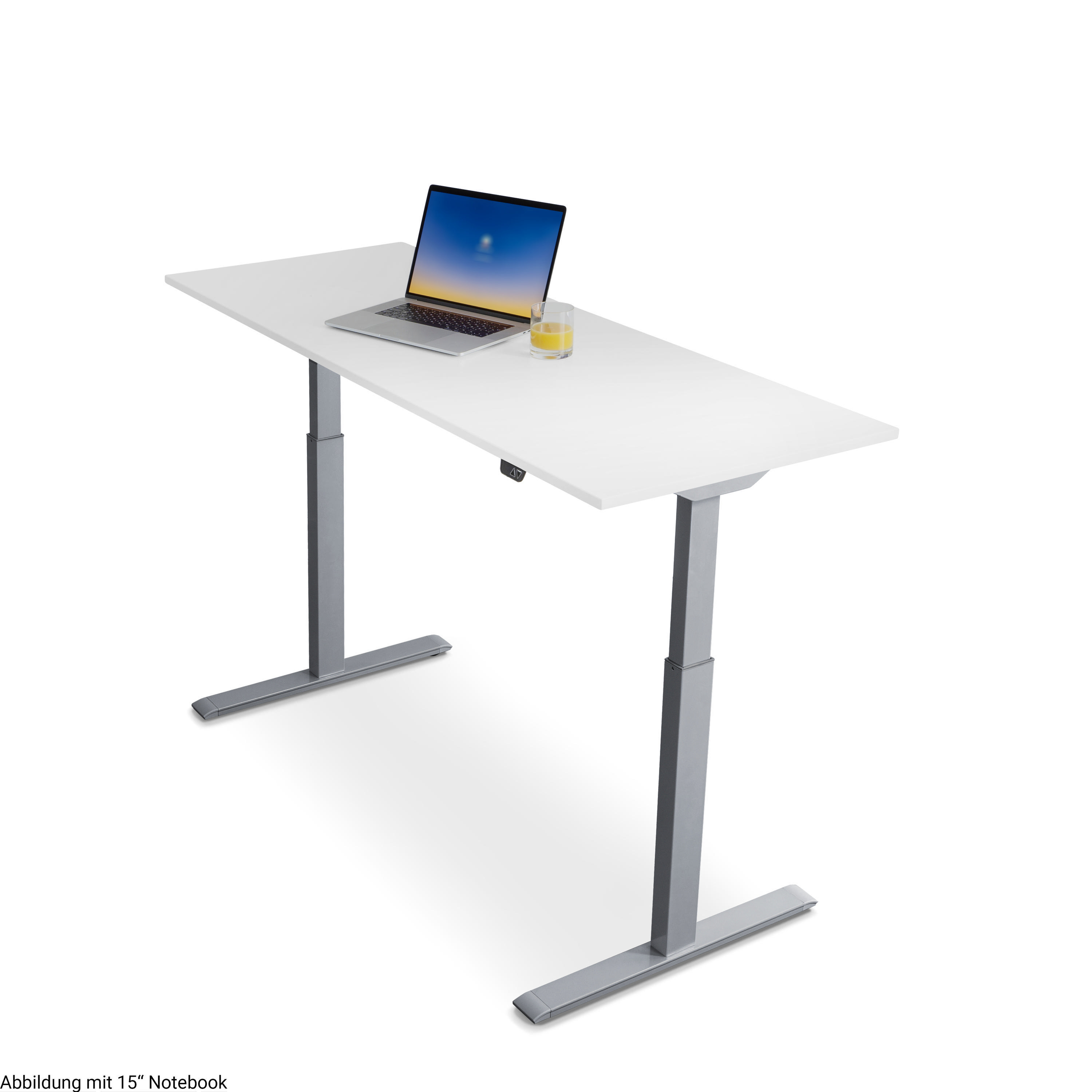 WRK21 160x60 cm elektronisch höhenverstellbarer Steh-Sitz Schreibtisch Tischgestell: Grau Tischplatte: Weiß