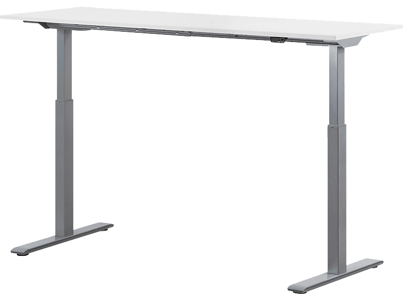WRK21 160x60 cm elektronisch höhenverstellbarer Steh-Sitz Schreibtisch, Tischgestell: Grau Tischplatte: Weiß