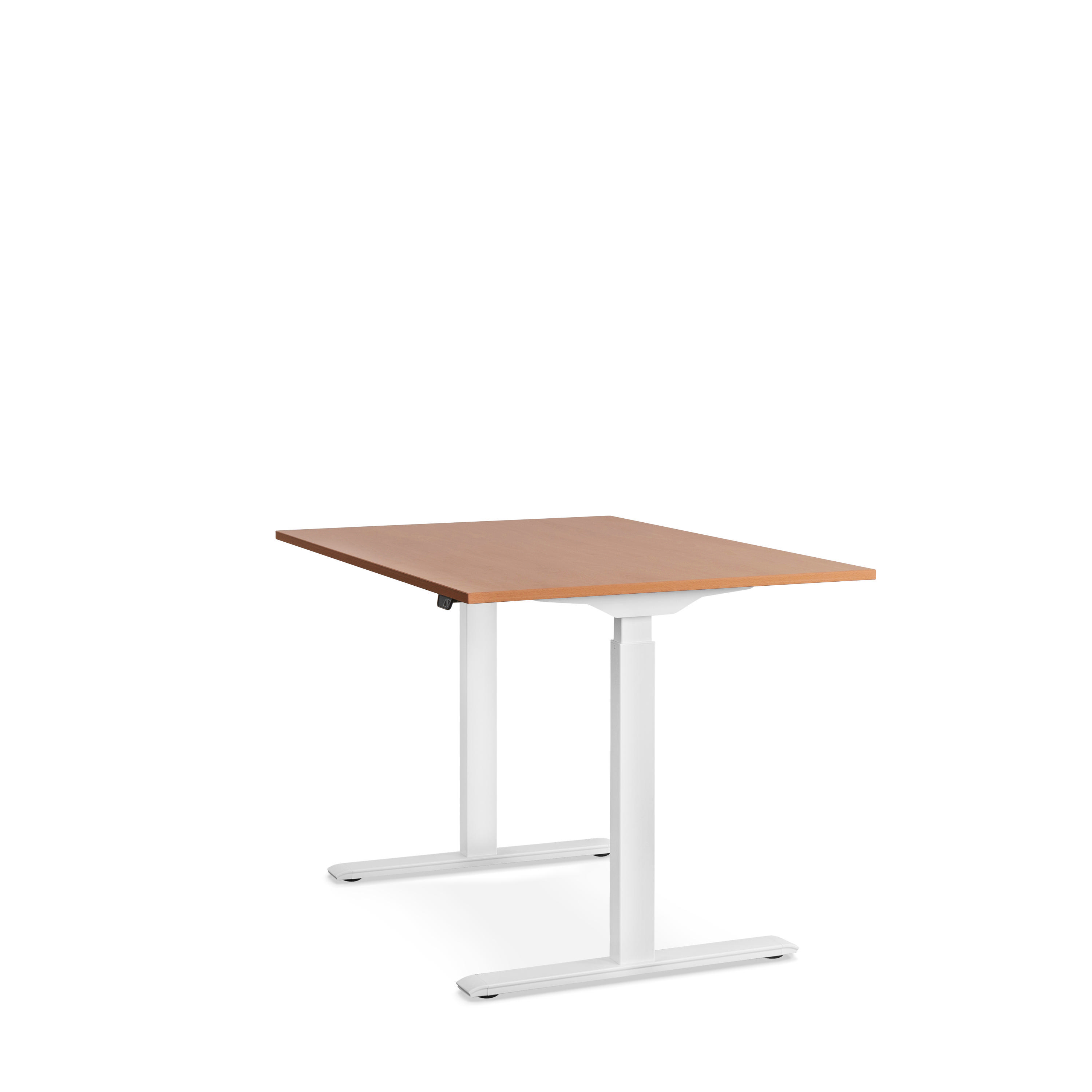 WRK21 120x80 cm elektronisch höhenverstellbarer Steh-Sitz Schreibtisch Tischgestell: Weiß Tischplatte: Buche