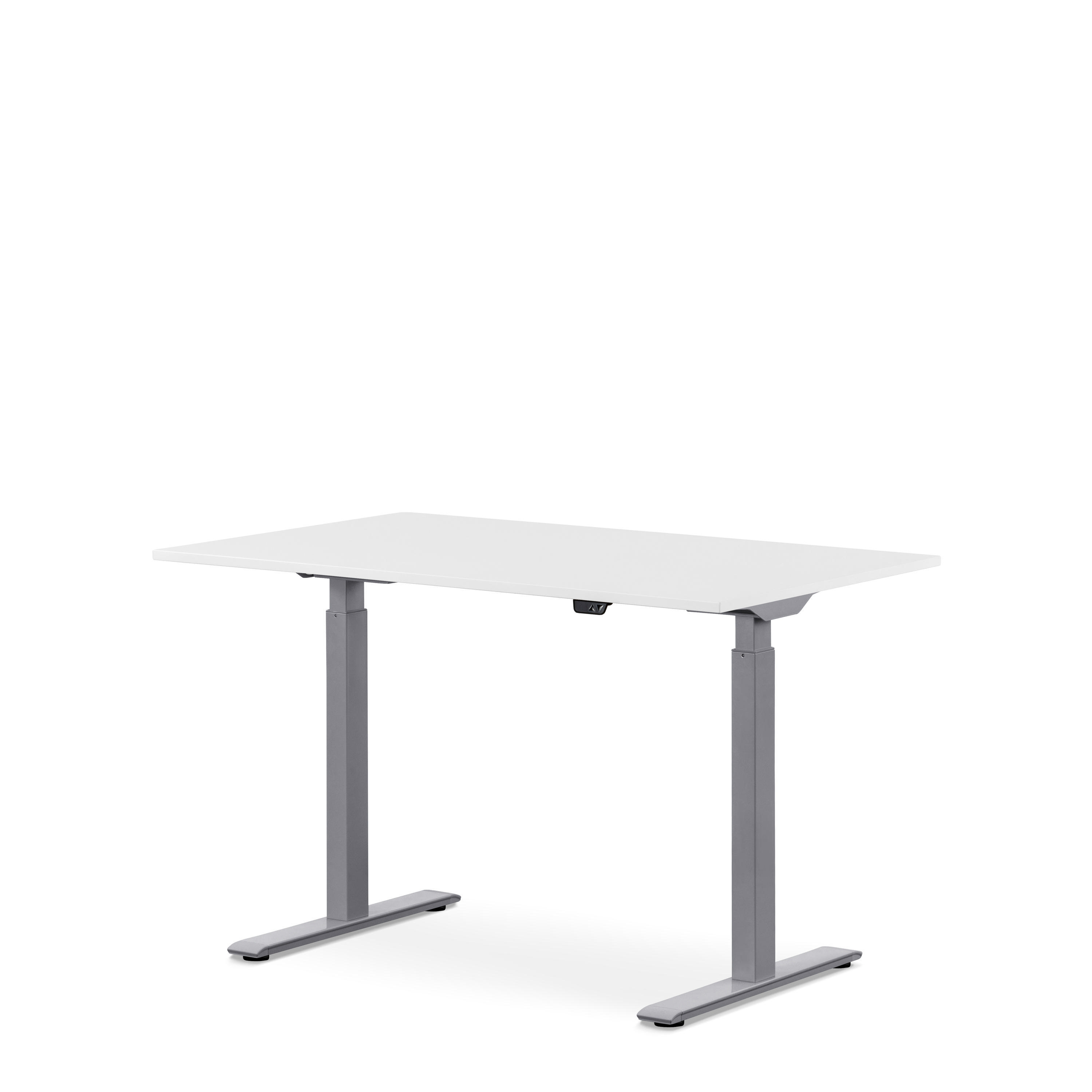 WRK21 120x80 cm elektronisch höhenverstellbarer Steh-Sitz Schreibtisch Tischgestell: Grau Tischplatte: Weiß