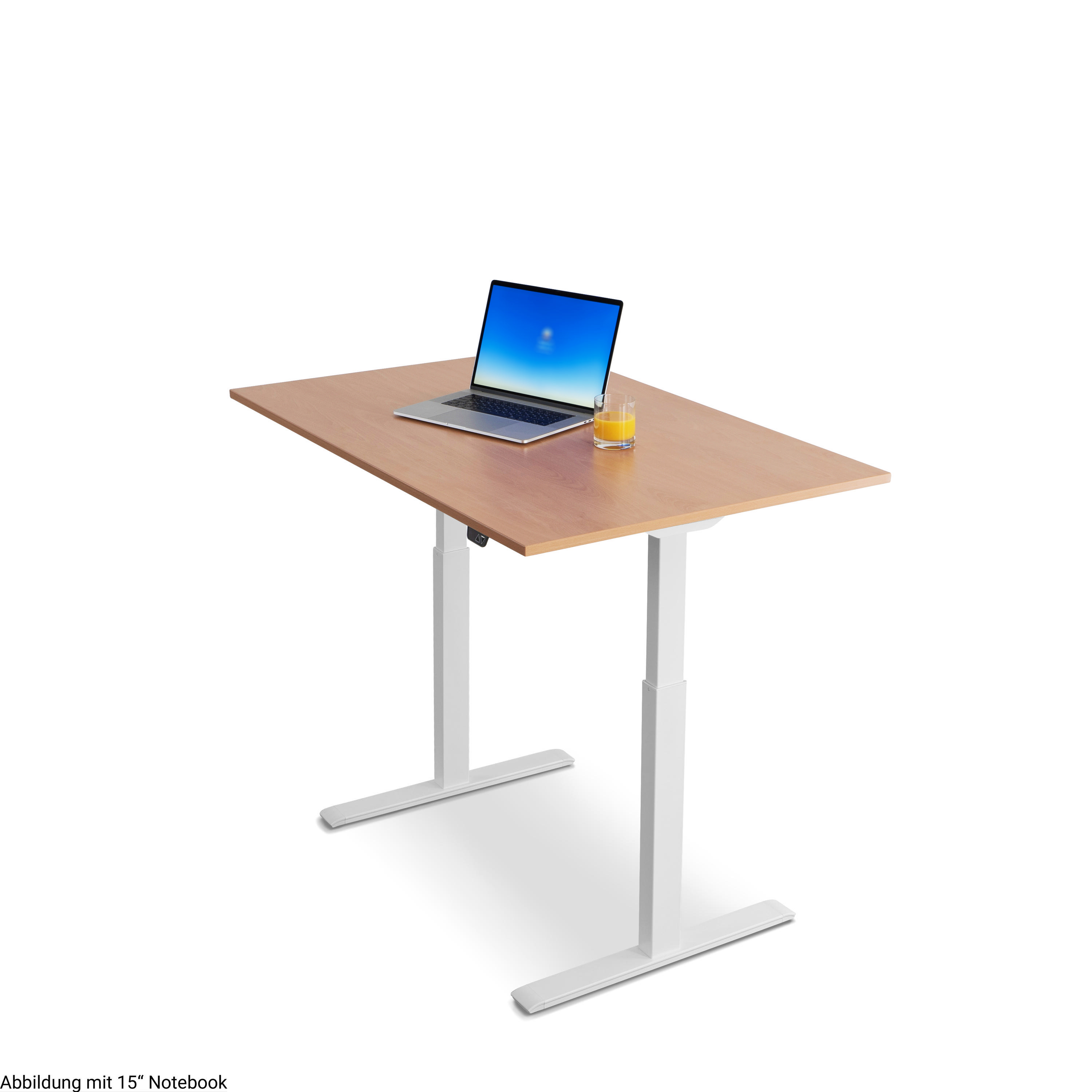 WRK21 120x80 cm elektronisch höhenverstellbarer Steh-Sitz Schreibtisch Tischgestell: Weiß Tischplatte: Buche