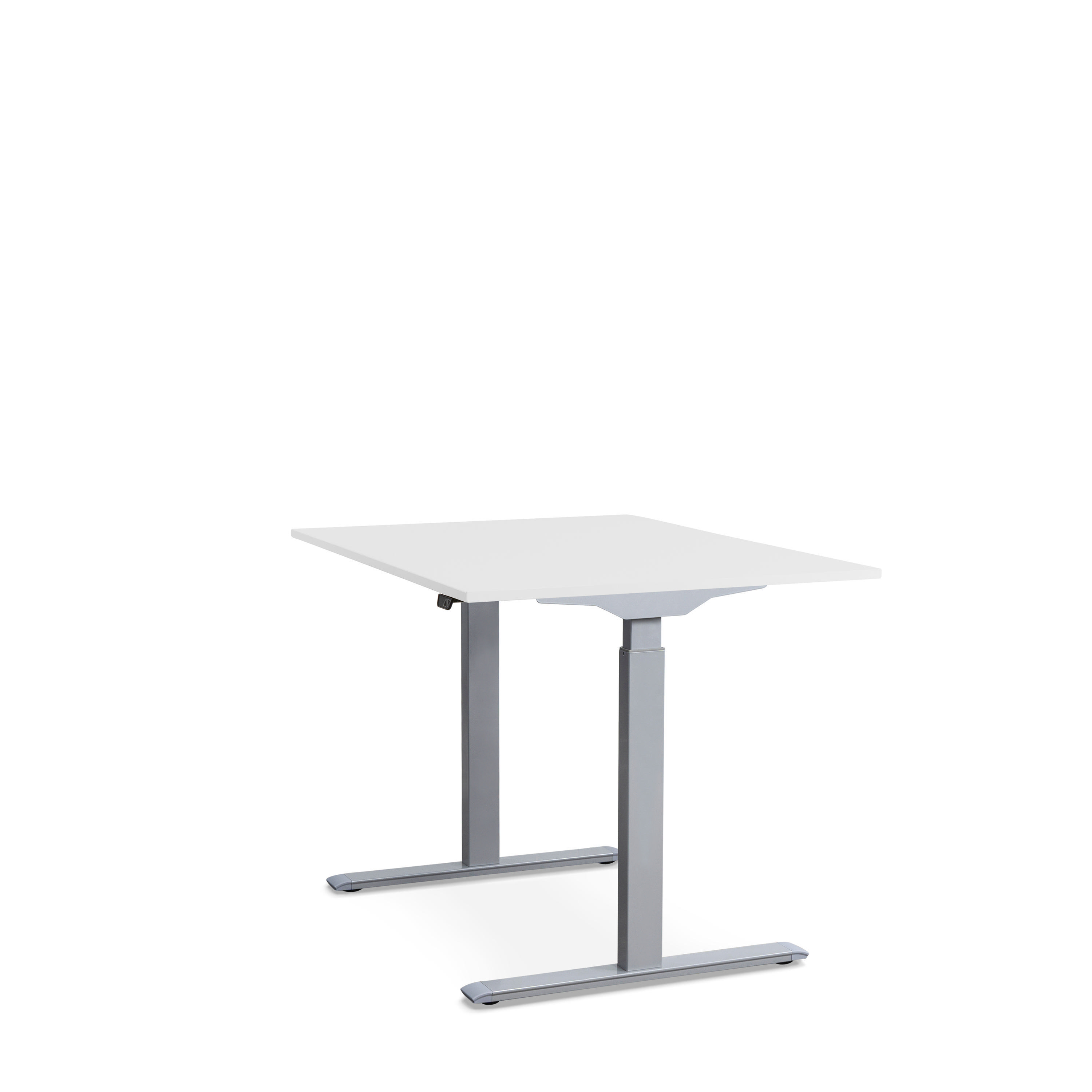 WRK21 120x80 cm elektronisch höhenverstellbarer Steh-Sitz Schreibtisch Tischgestell: Grau Tischplatte: Weiß