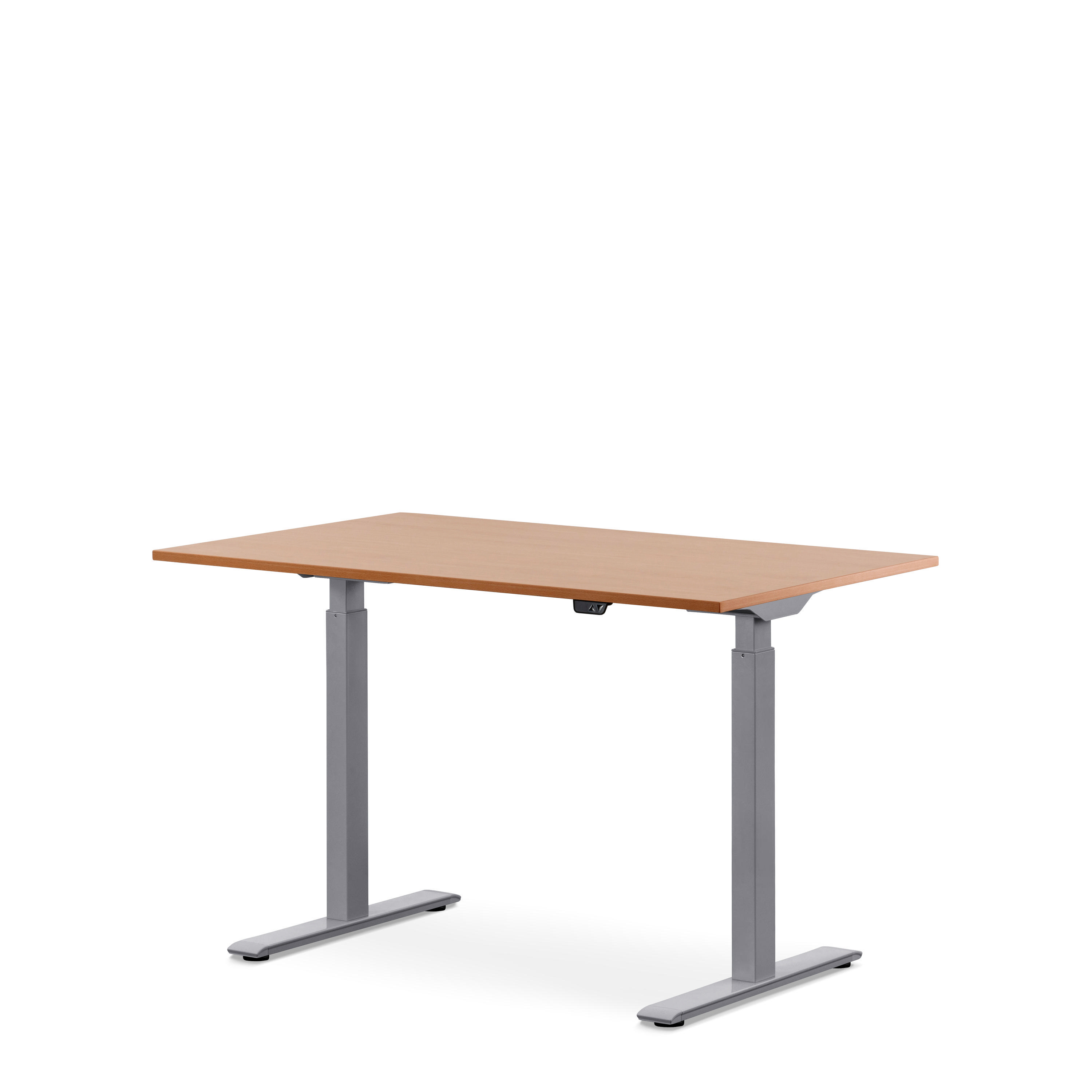 WRK21 120x80 cm elektronisch höhenverstellbarer Steh-Sitz Schreibtisch Tischgestell: Grau Tischplatte: Buche