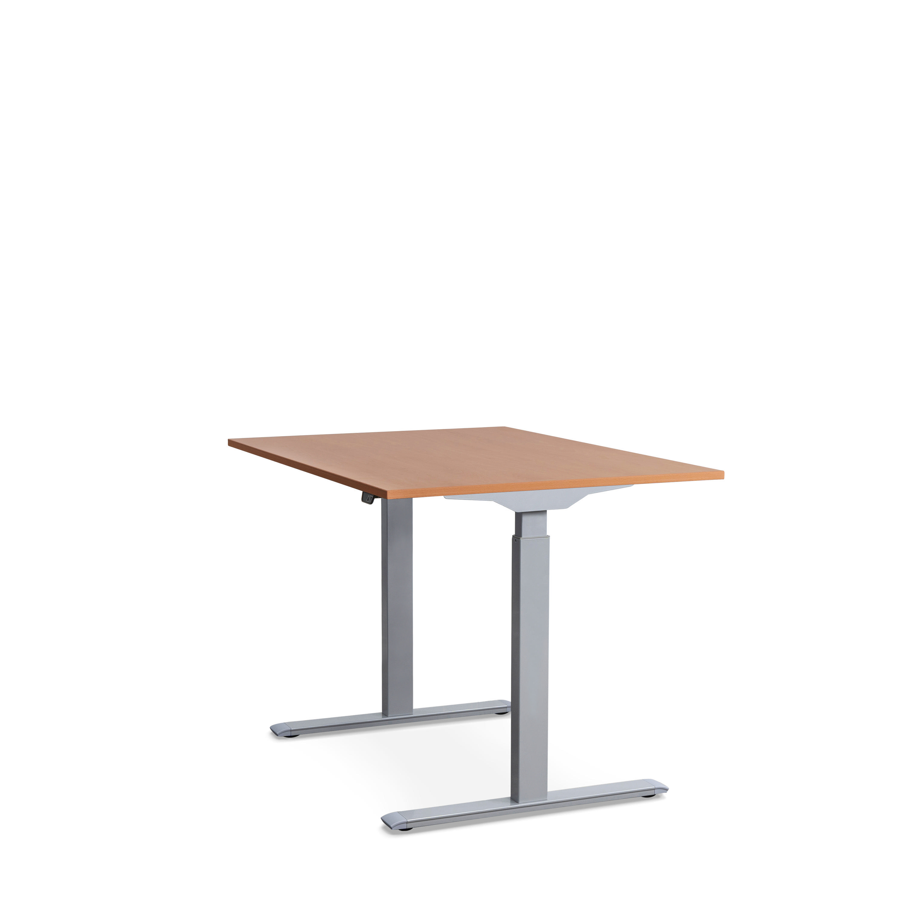 WRK21 120x80 cm elektronisch höhenverstellbarer Steh-Sitz Schreibtisch Tischgestell: Grau Tischplatte: Buche
