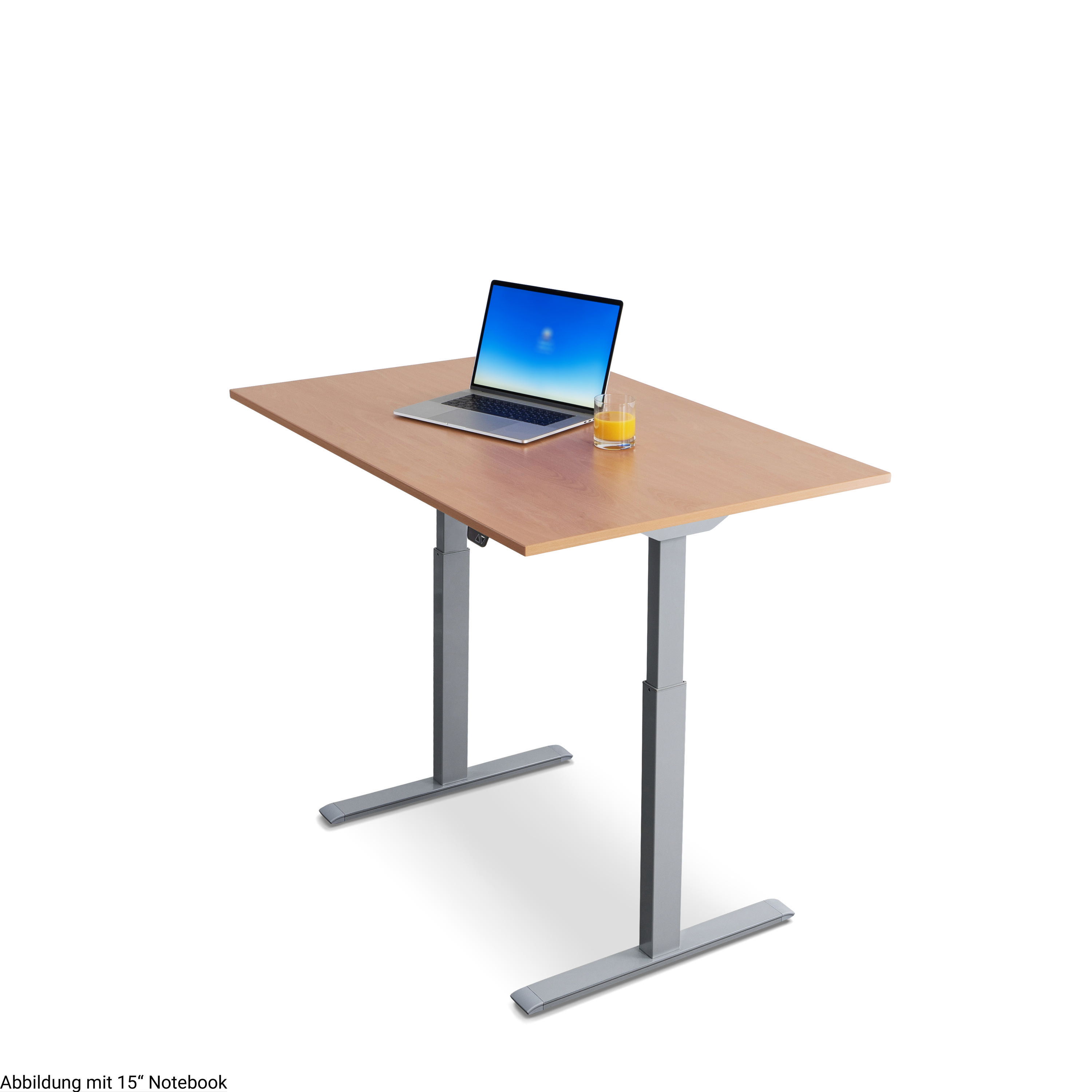WRK21 120x80 cm elektronisch höhenverstellbarer Steh-Sitz Schreibtisch Tischgestell: Grau Tischplatte: Buche