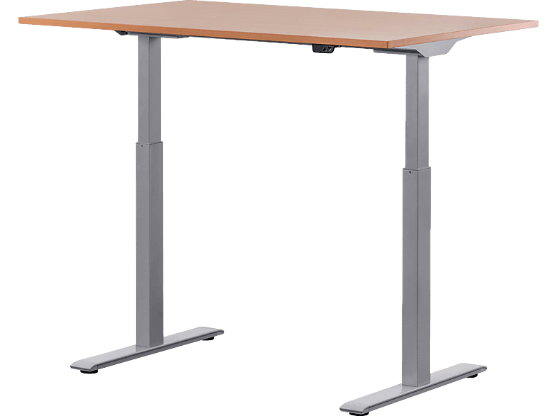 WRK21 120x80 cm elektronisch höhenverstellbarer Steh-Sitz Schreibtisch, Tischgestell: Grau Tischplatte: Buche