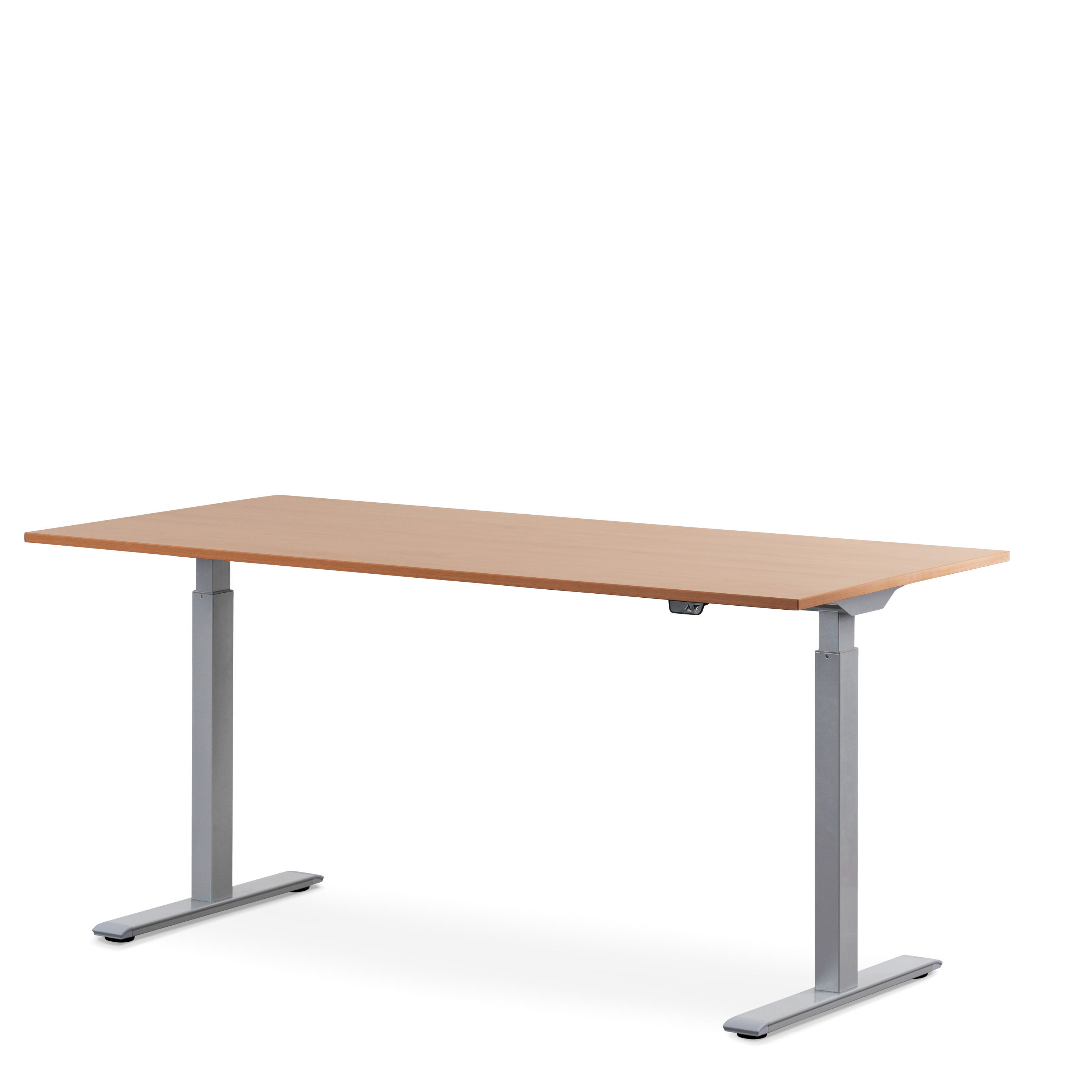 WRK21 160x80 cm elektronisch höhenverstellbarer Steh-Sitz Schreibtisch Tischgestell: Grau Tischplatte: Buche