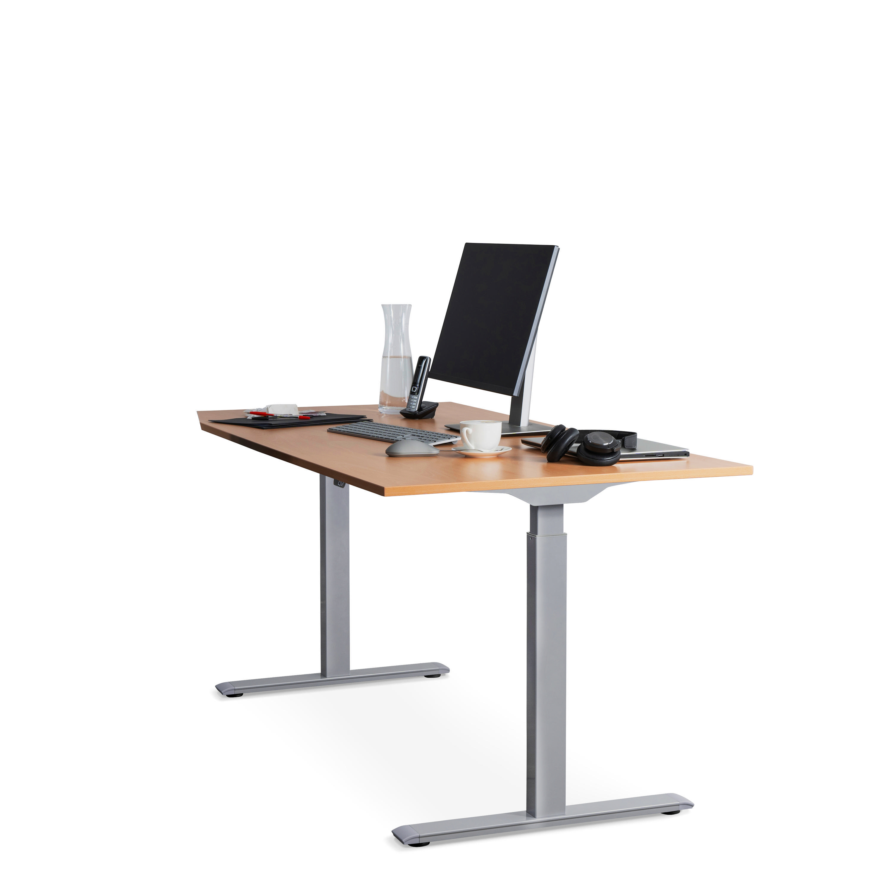 Steh-Sitz 160x80 cm elektronisch Tischplatte: höhenverstellbarer Tischgestell: Grau Buche WRK21 Schreibtisch,