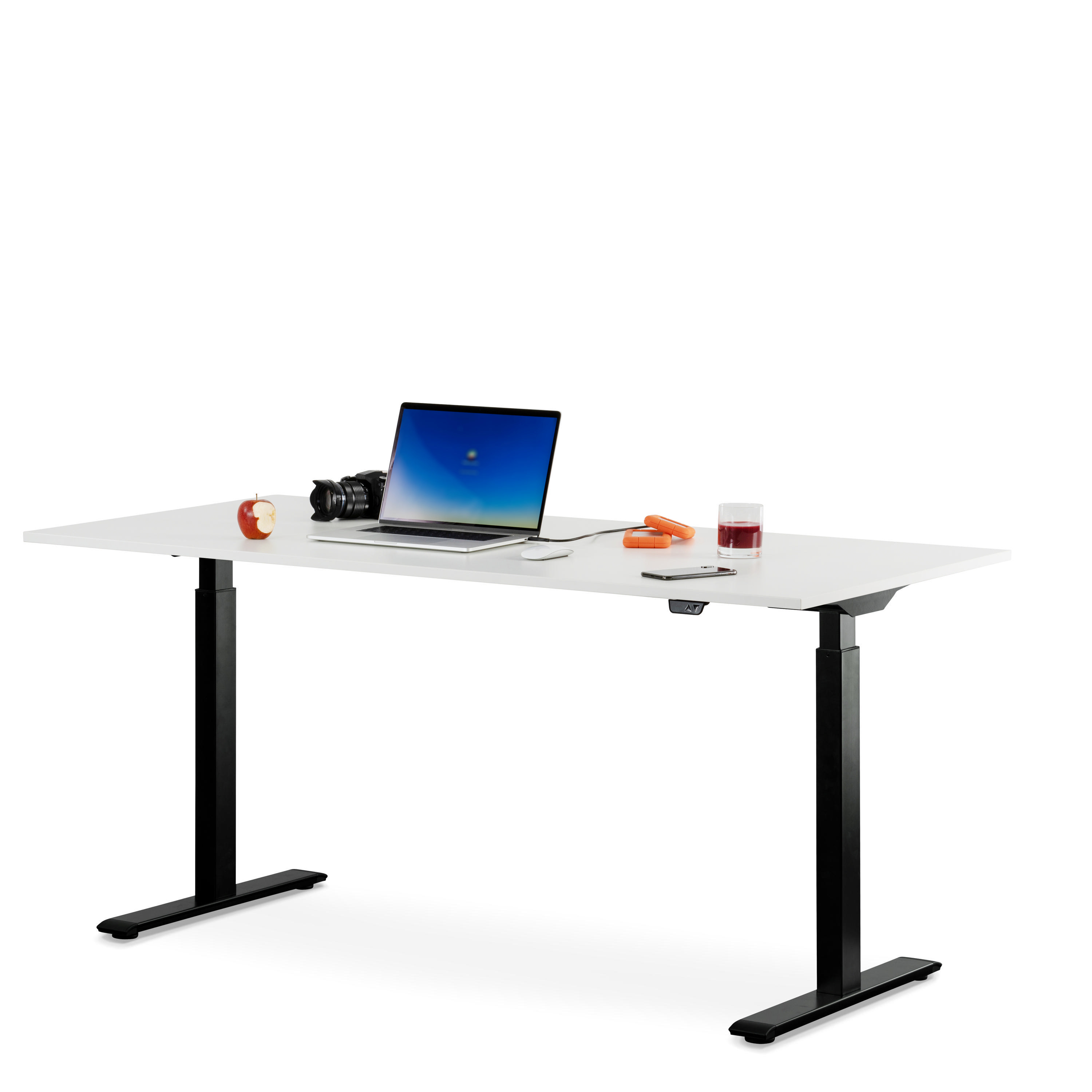 WRK21 160x80 cm elektronisch höhenverstellbarer Steh-Sitz Schreibtisch Tischgestell: Schwarz Tischplatte: Weiß
