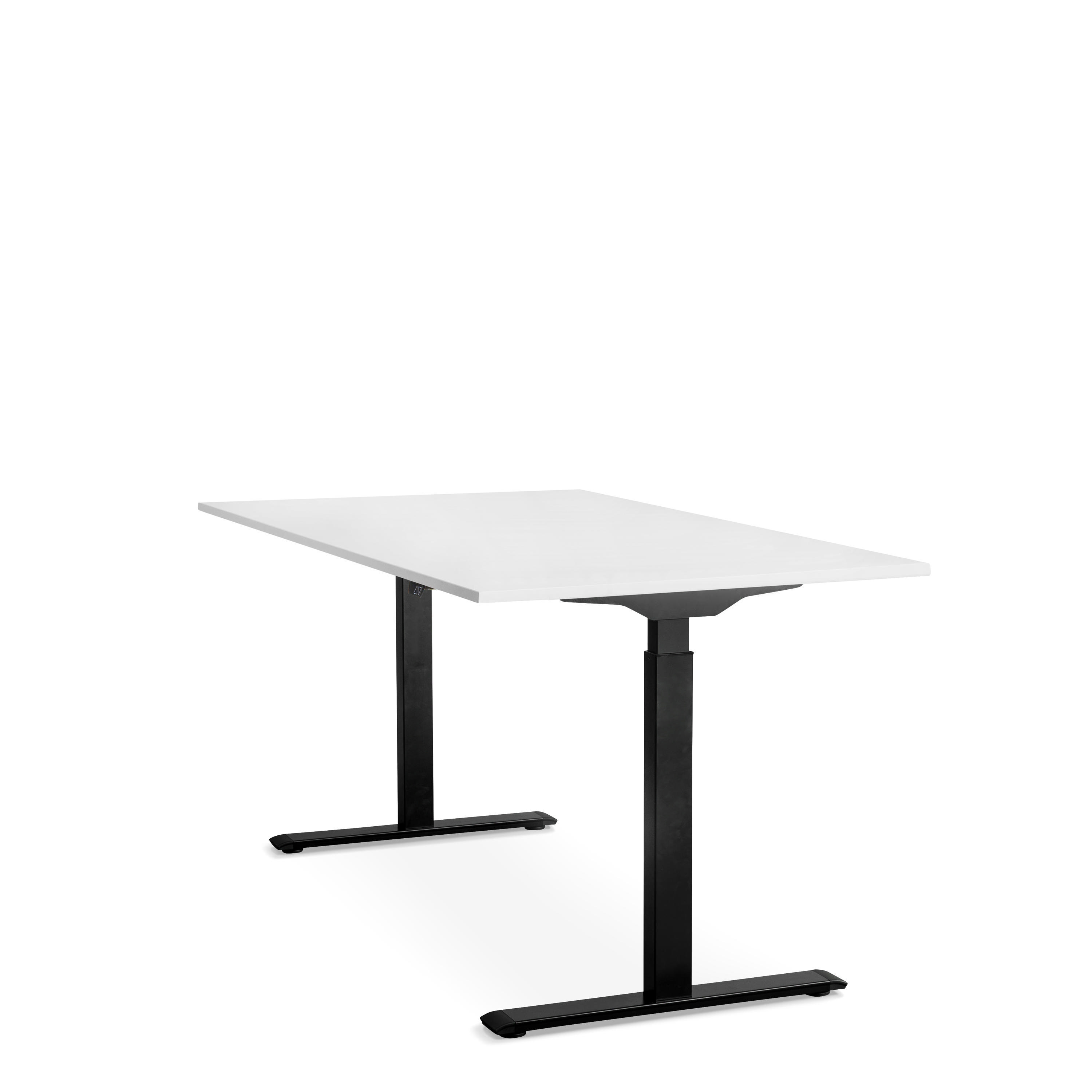 160x80 cm Tischgestell: Steh-Sitz höhenverstellbarer Schwarz Schreibtisch, WRK21 Weiß Tischplatte: elektronisch