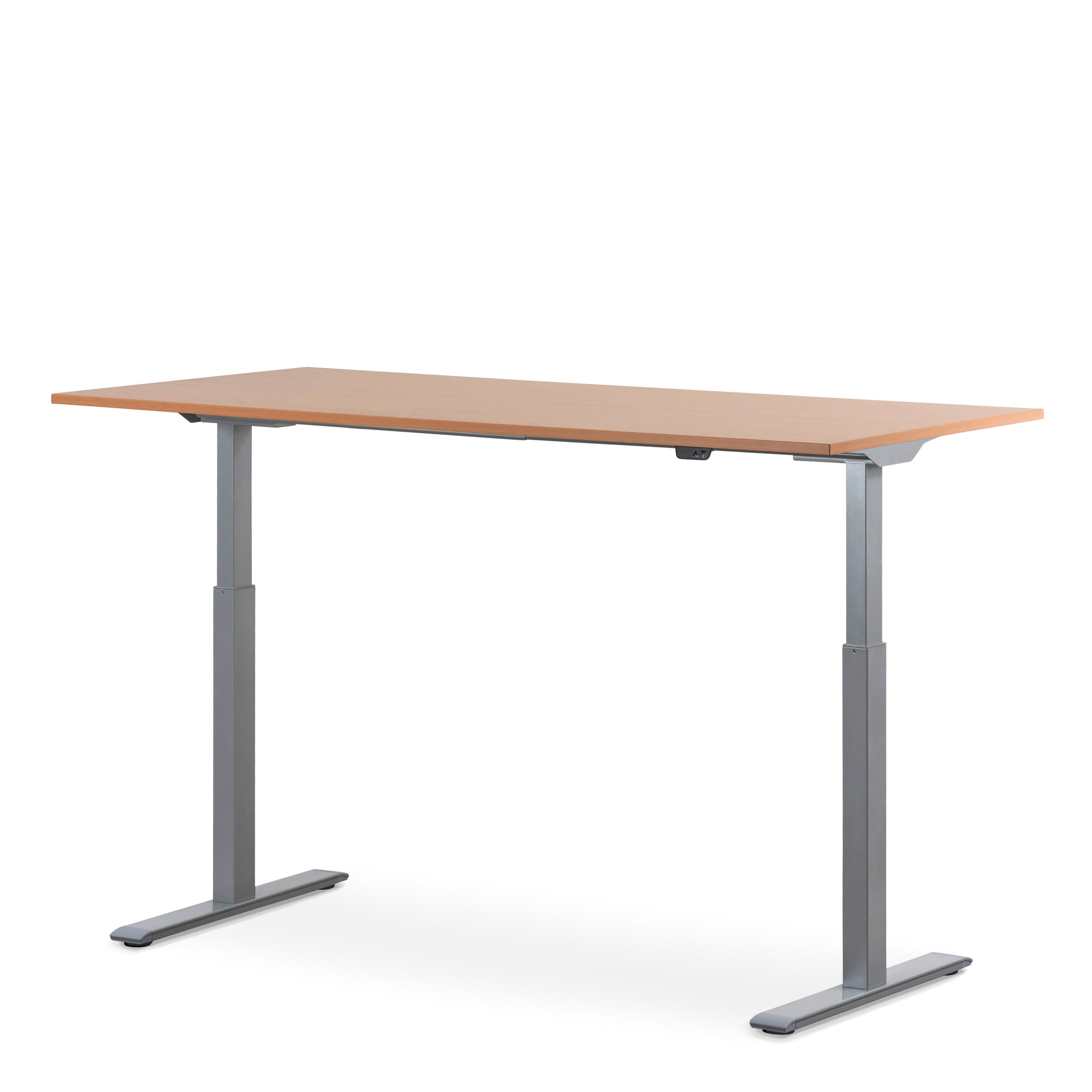 WRK21 160x80 cm elektronisch höhenverstellbarer Steh-Sitz Schreibtisch Tischgestell: Grau Tischplatte: Buche