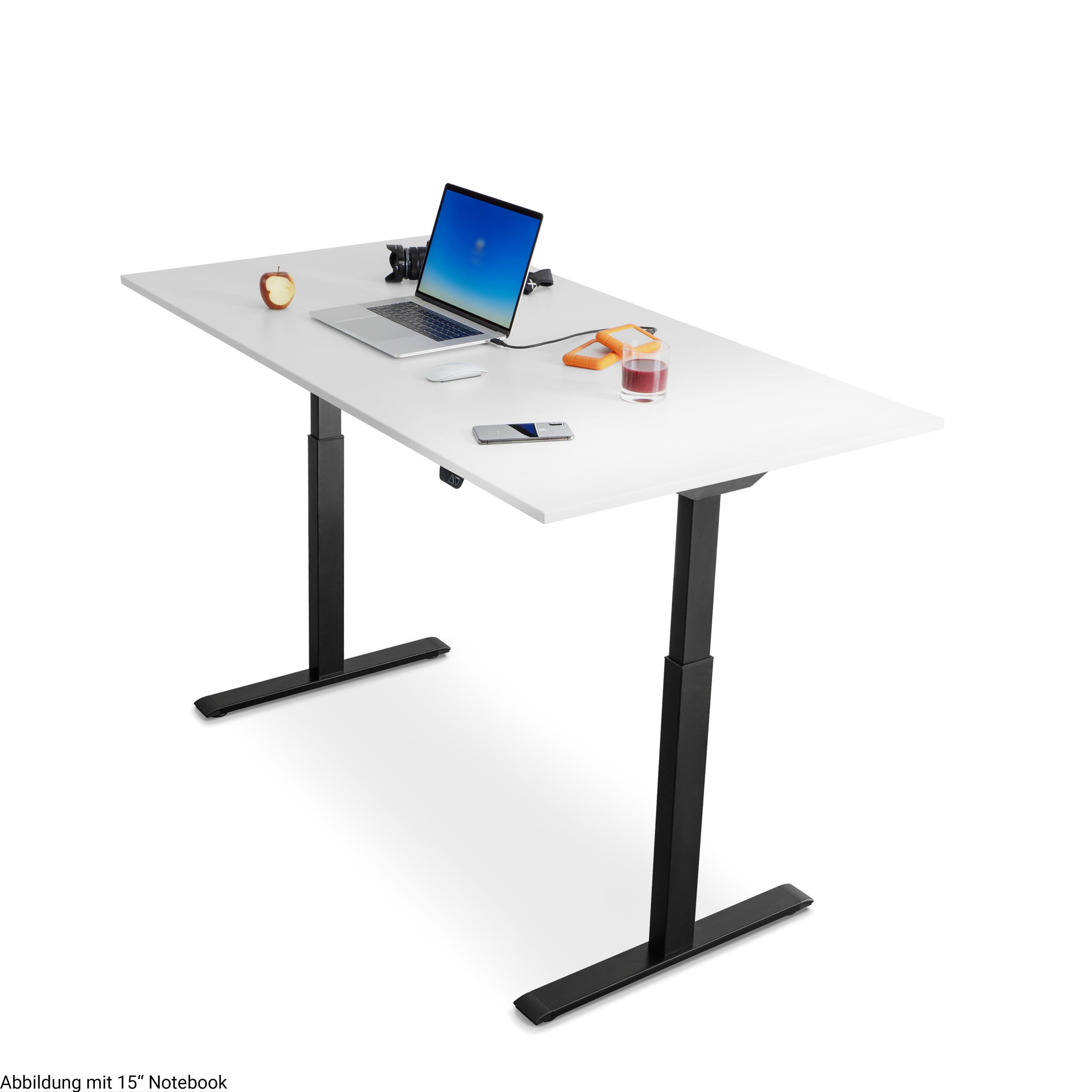 WRK21 160x80 cm elektronisch höhenverstellbarer Steh-Sitz Schreibtisch, Weiß Tischgestell: Tischplatte: Schwarz