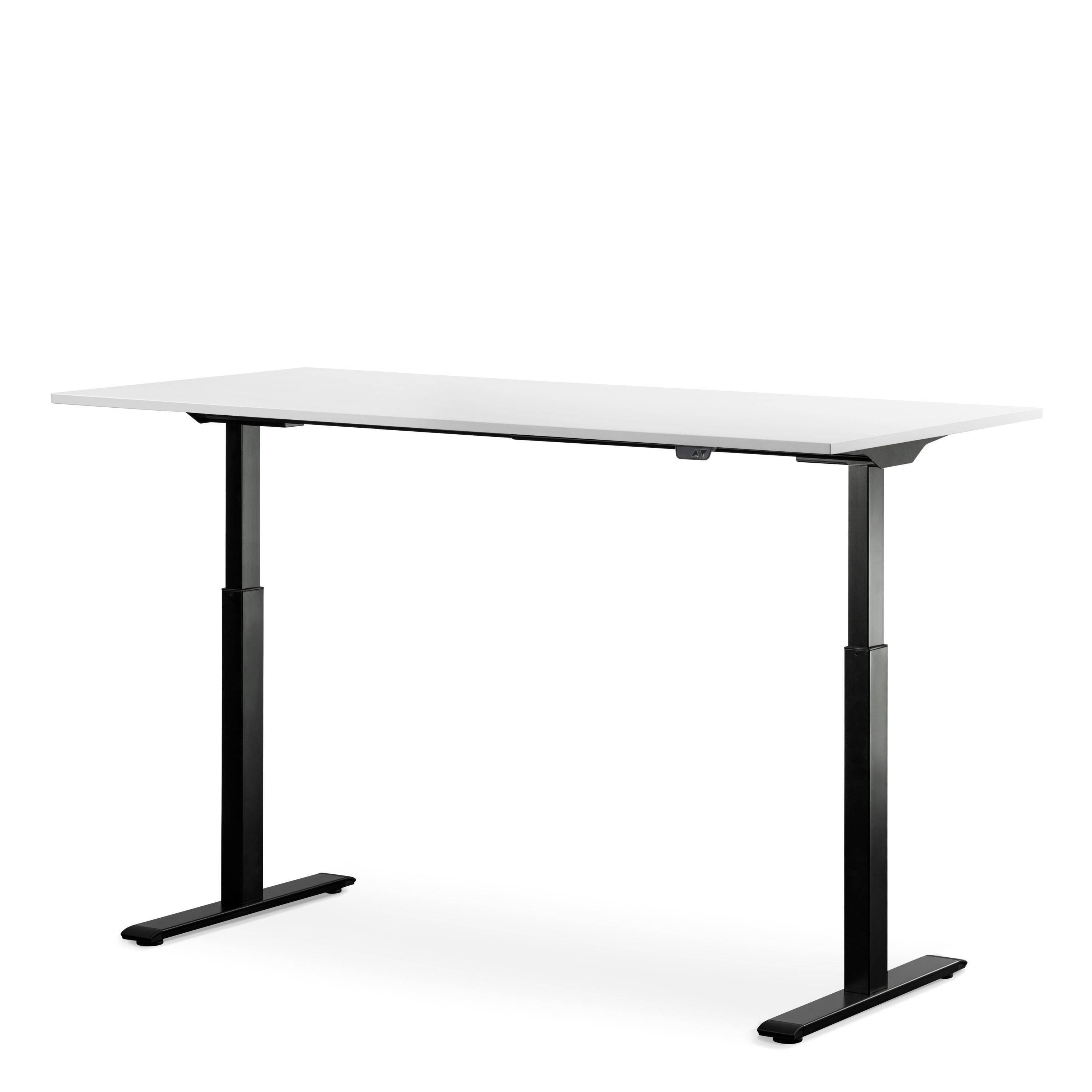 WRK21 160x80 cm elektronisch höhenverstellbarer Steh-Sitz Schreibtisch, Weiß Tischgestell: Tischplatte: Schwarz