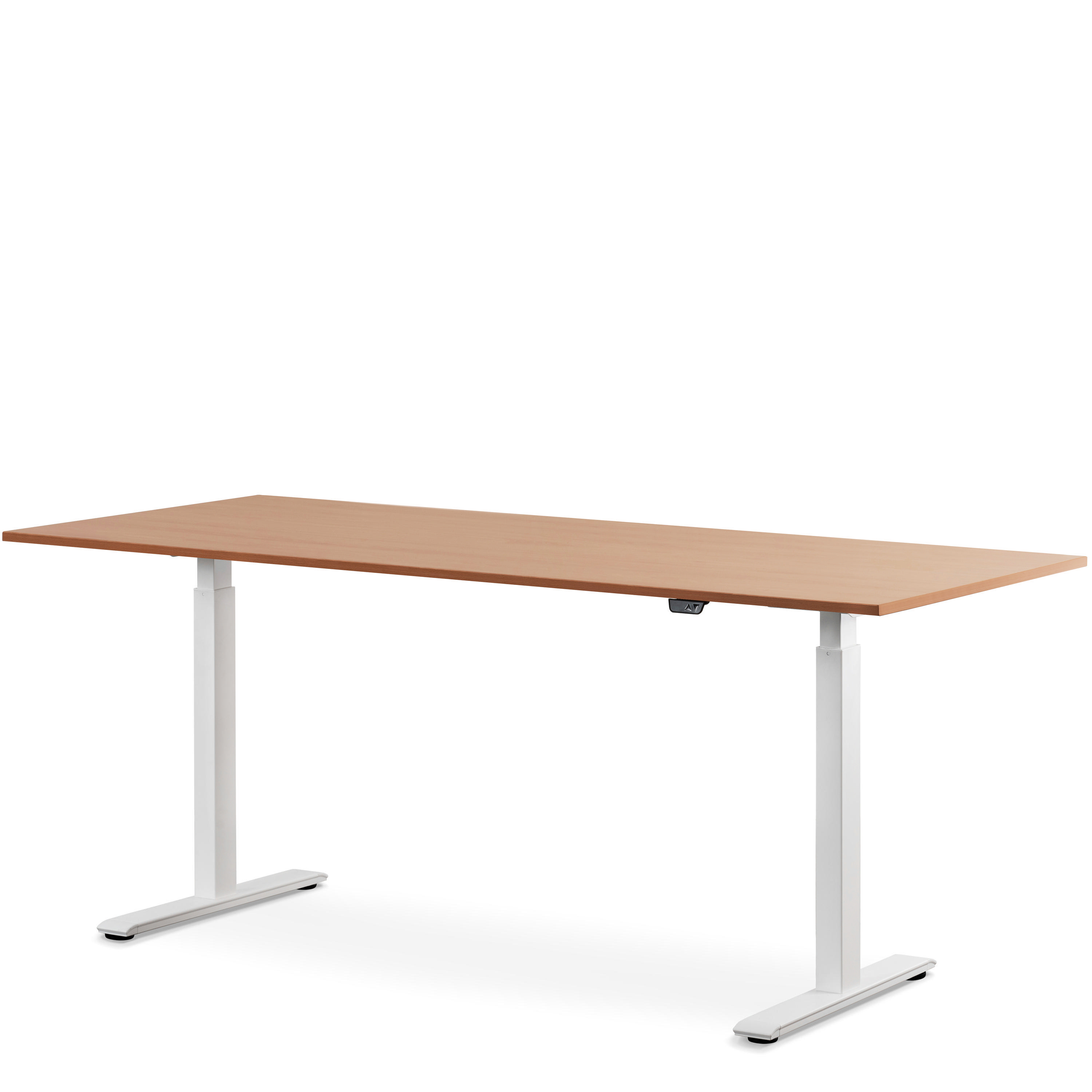 WRK21 180x80 cm elektronisch höhenverstellbarer Steh-Sitz Schreibtisch Tischgestell: Weiß Tischplatte: Buche