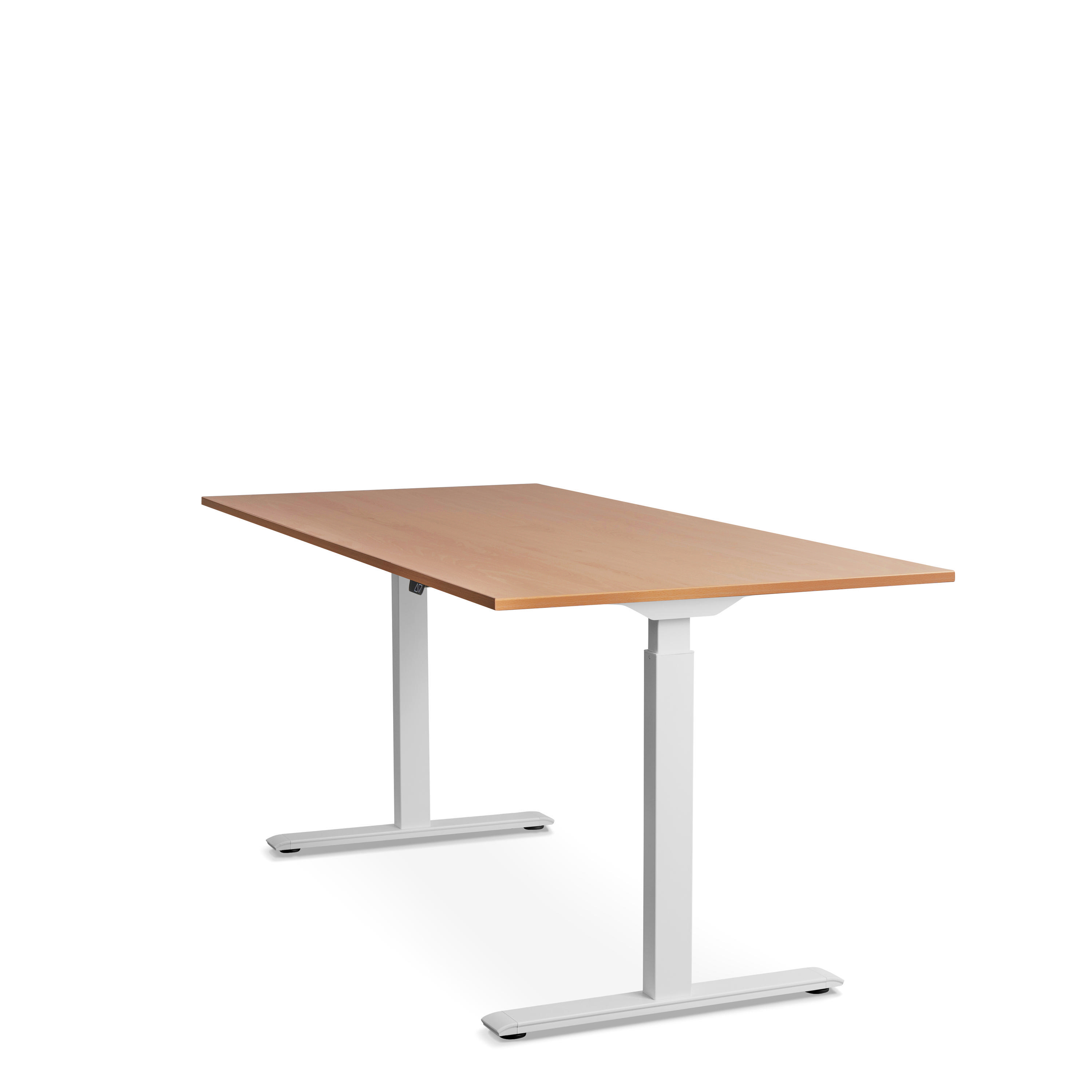 WRK21 180x80 cm elektronisch höhenverstellbarer Steh-Sitz Schreibtisch Tischgestell: Weiß Tischplatte: Buche