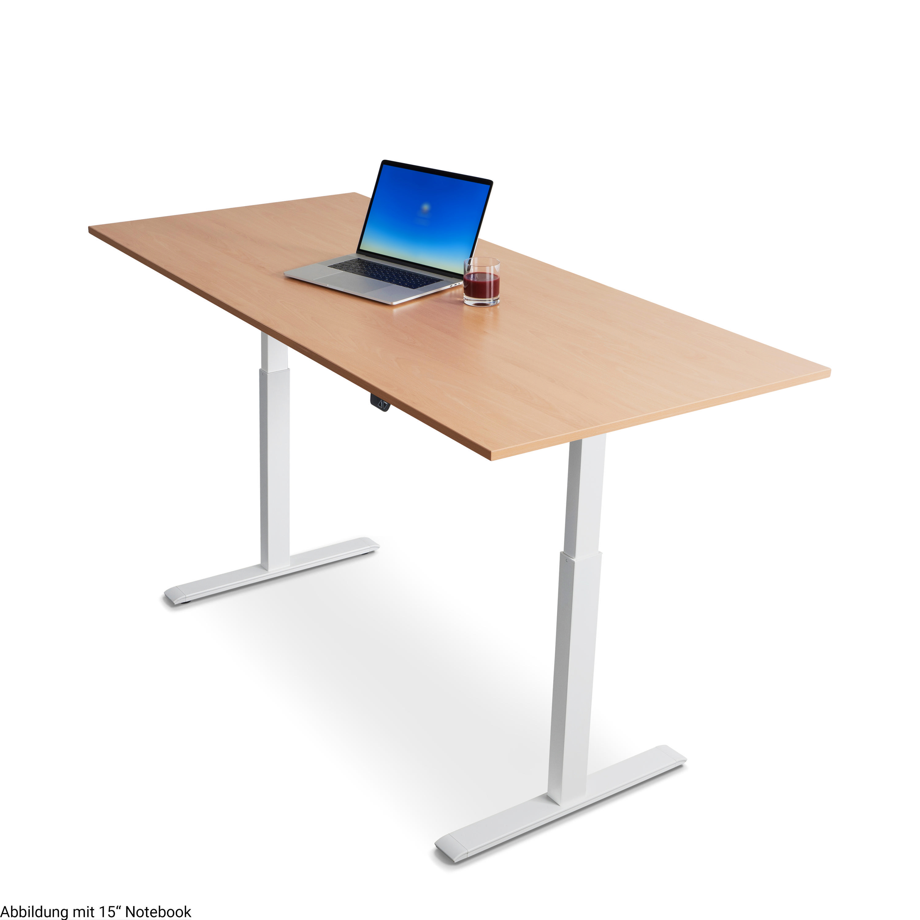 WRK21 180x80 cm elektronisch höhenverstellbarer Steh-Sitz Schreibtisch Tischgestell: Weiß Tischplatte: Buche