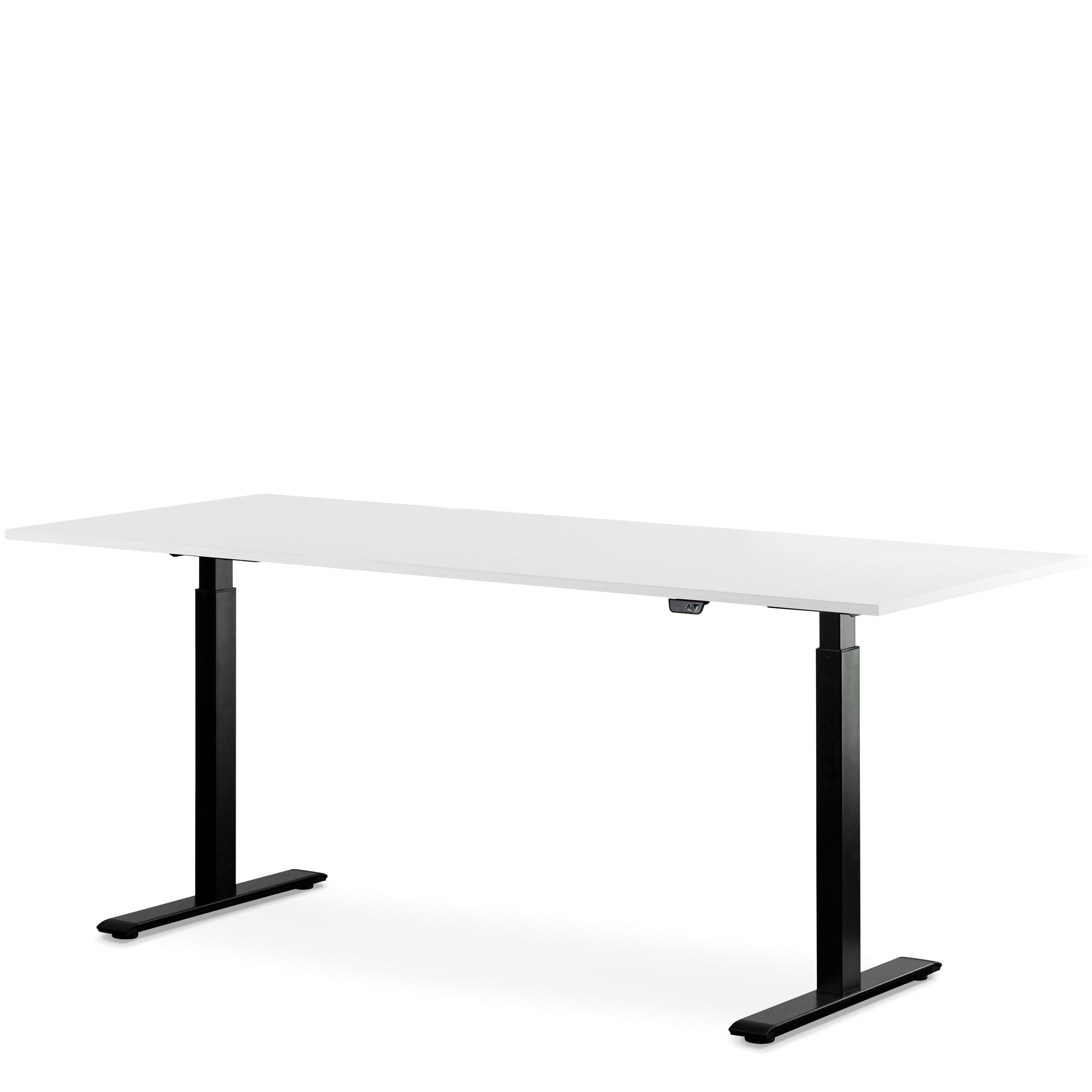 WRK21 180x80 cm elektronisch höhenverstellbarer Steh-Sitz Schreibtisch Tischgestell: Schwarz Tischplatte: Weiß