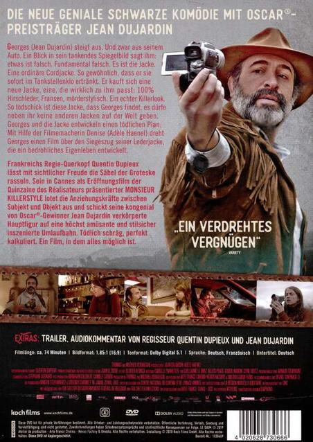 DVD-Cover mit Jean Dujardin. Er hält eine Kamera. Text auf Deutsch. Hintergrund mit Bildern.