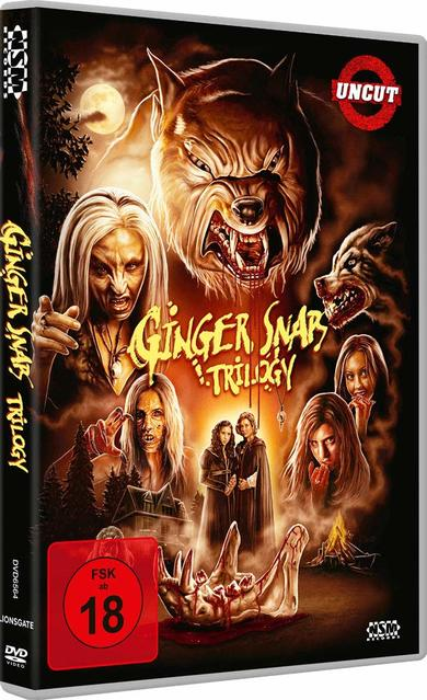 DVD-Cover für 'Ginger Snaps Trilogy' mit Wolf, Frauen und Horror-Elementen.