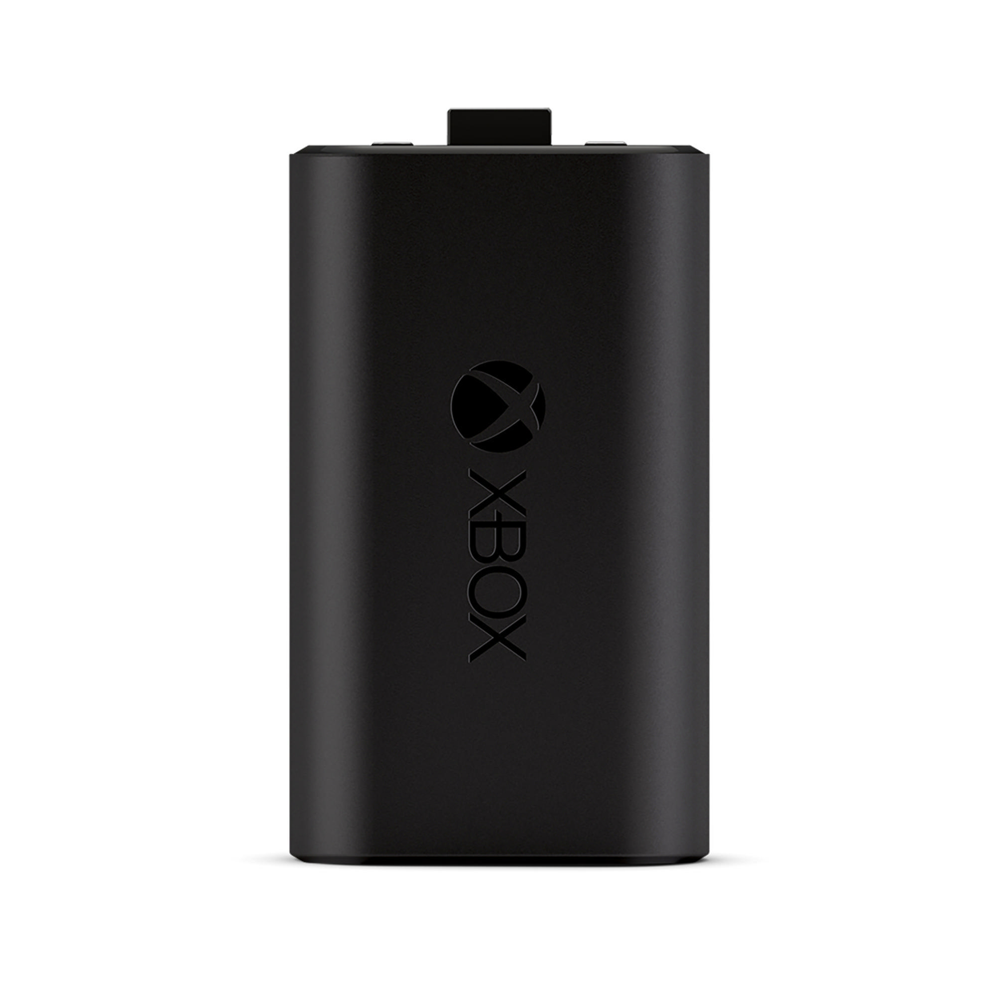 Schwarzes wiederaufladbares Xbox-Akkupack mit dem Xbox-Logo deutlich sichtbar.