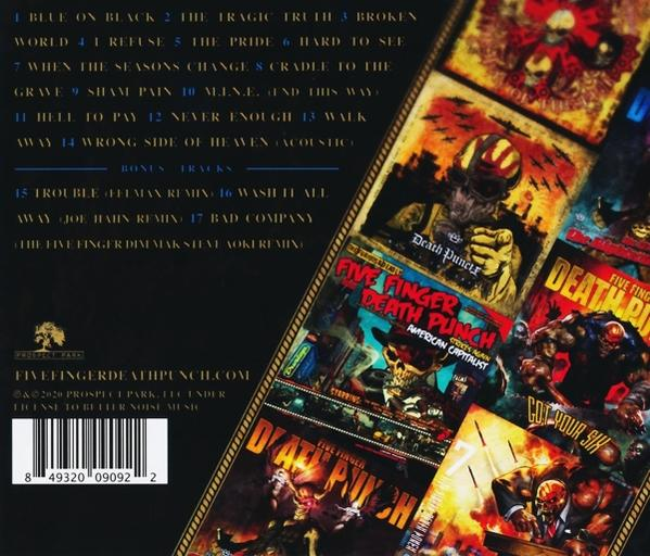 Egy zenei CD hátlapja. Több album borítója látható, dalszövegekkel és szöveggel.
