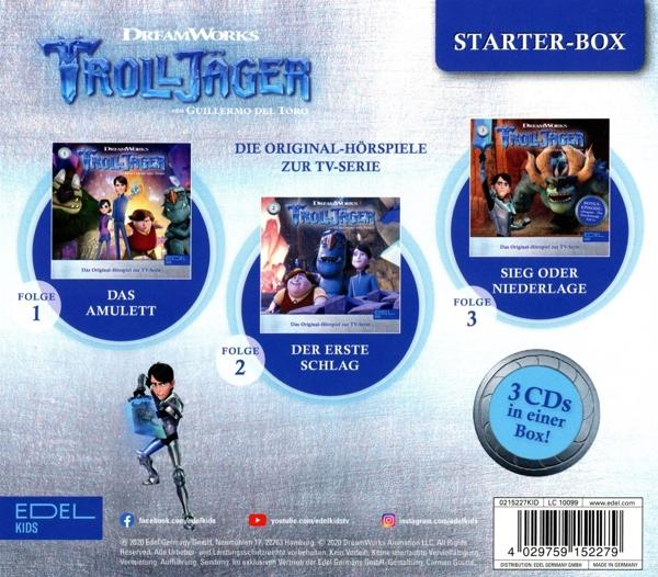 Rückseite einer DVD-Box für Trolljäger. Drei Bilder der Show werden angezeigt.