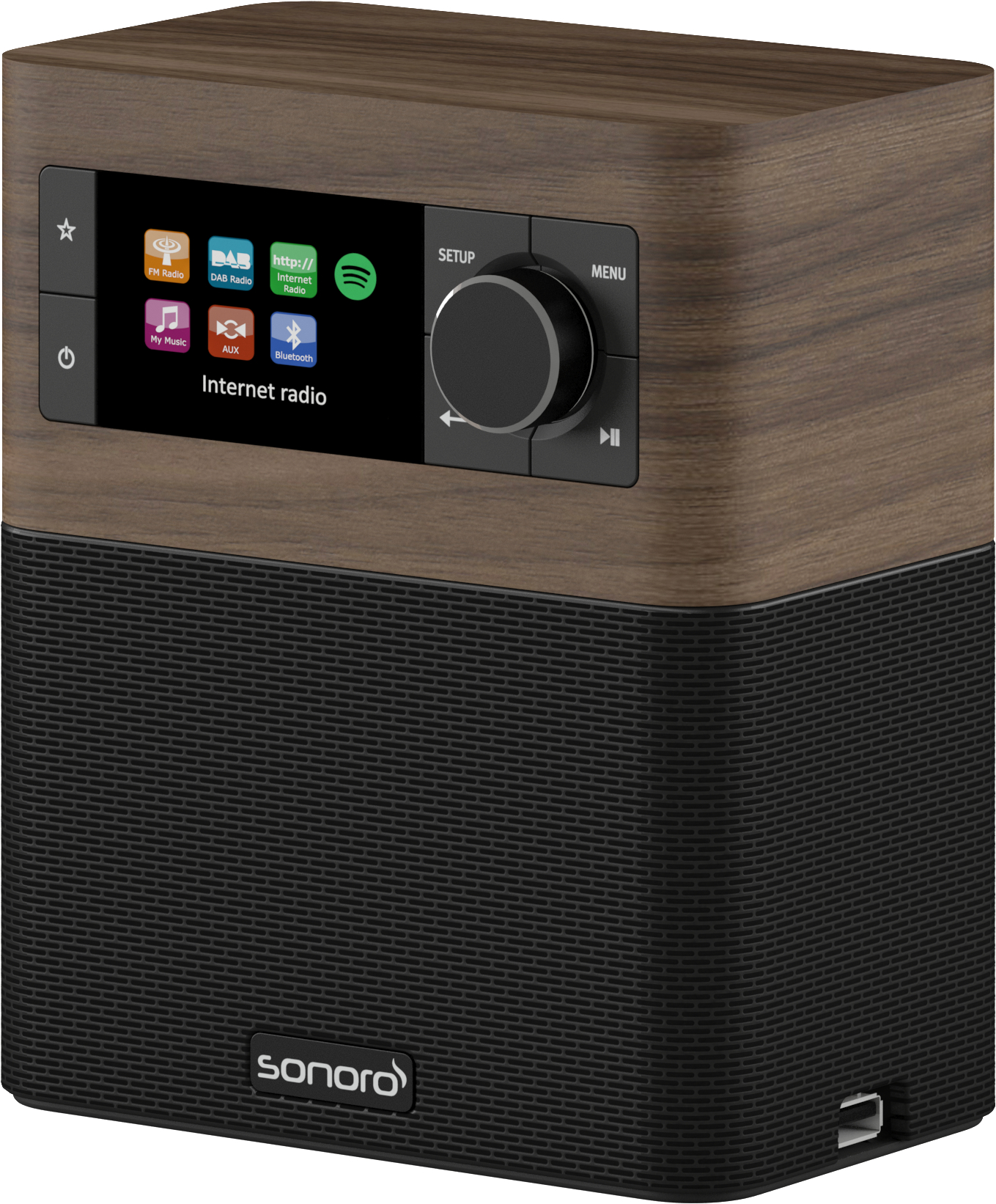 SONORO Stream Internetradio, Internet Radio, FM, DAB+, Bluetooth, Walnuss/Schwarz