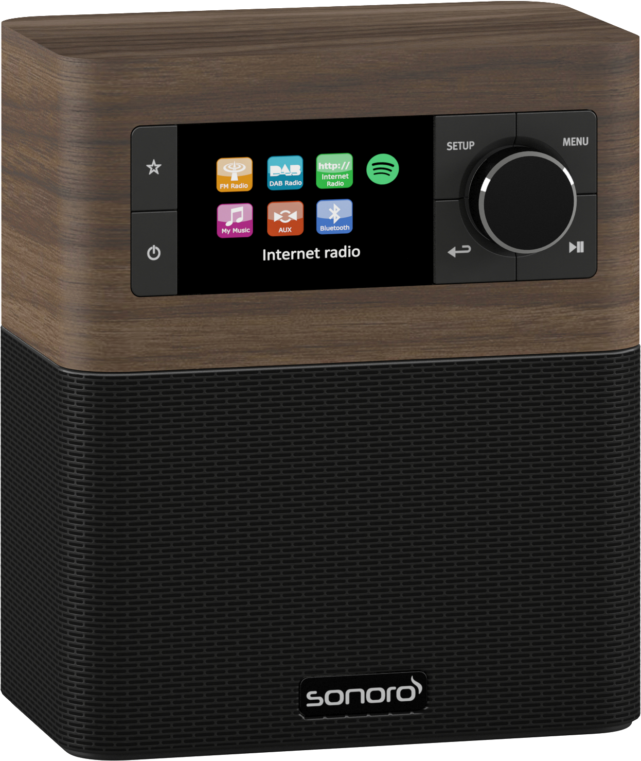 SONORO Stream Internetradio, Internet Radio, FM, DAB+, Bluetooth, Walnuss/Schwarz