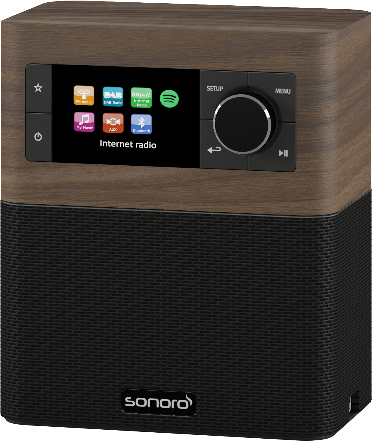 SONORO Stream Internetradio, Internet Radio, FM, DAB+, Bluetooth, Walnuss/Schwarz
