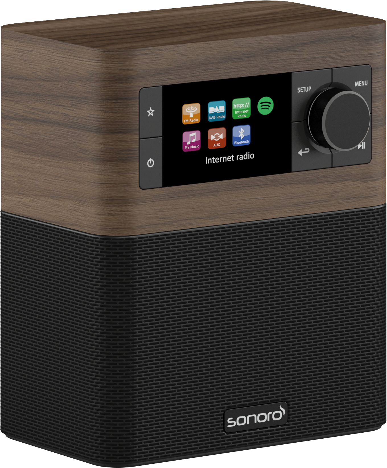 SONORO Stream Internetradio, Internet Radio, FM, DAB+, Bluetooth, Walnuss/Schwarz