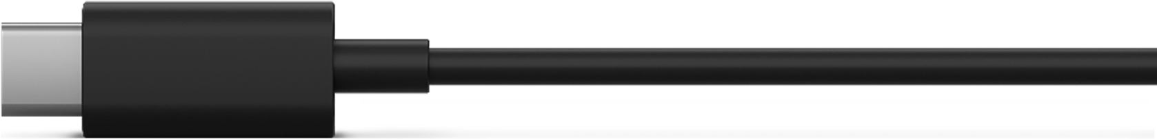 Nahaufnahme eines schwarzen USB-C-Kabels mit Anschlüssen, isoliert auf Weiß.