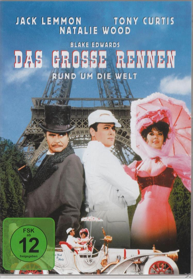 Filmposter mit Jack Lemmon, Natalie Wood, Tony Curtis. Eiffelturm im Hintergrund. Titel: Das Grosse Rennen.