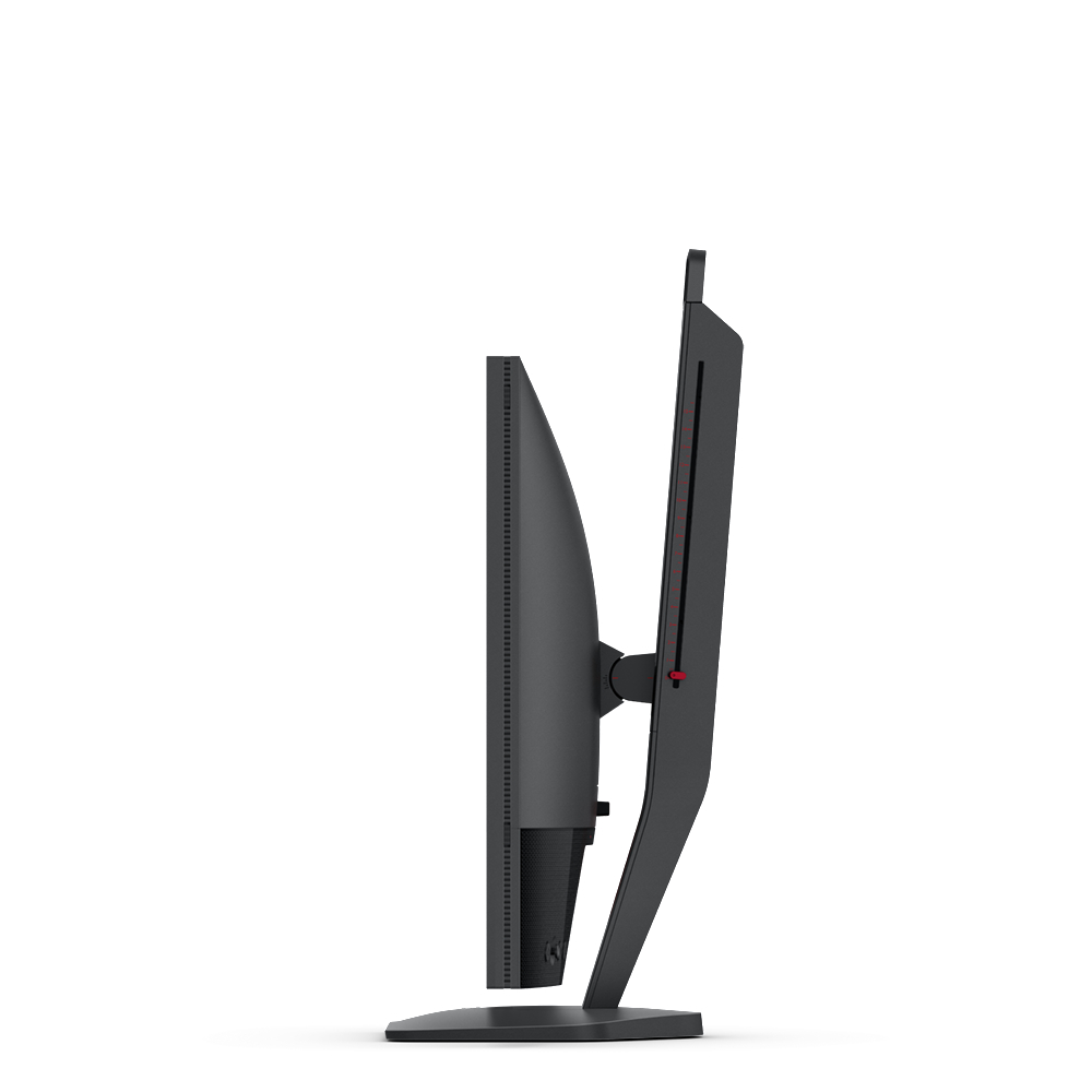 Ein schwarzer Monitor mit rotem Akzent an der Seite, vor weißem Hintergrund.