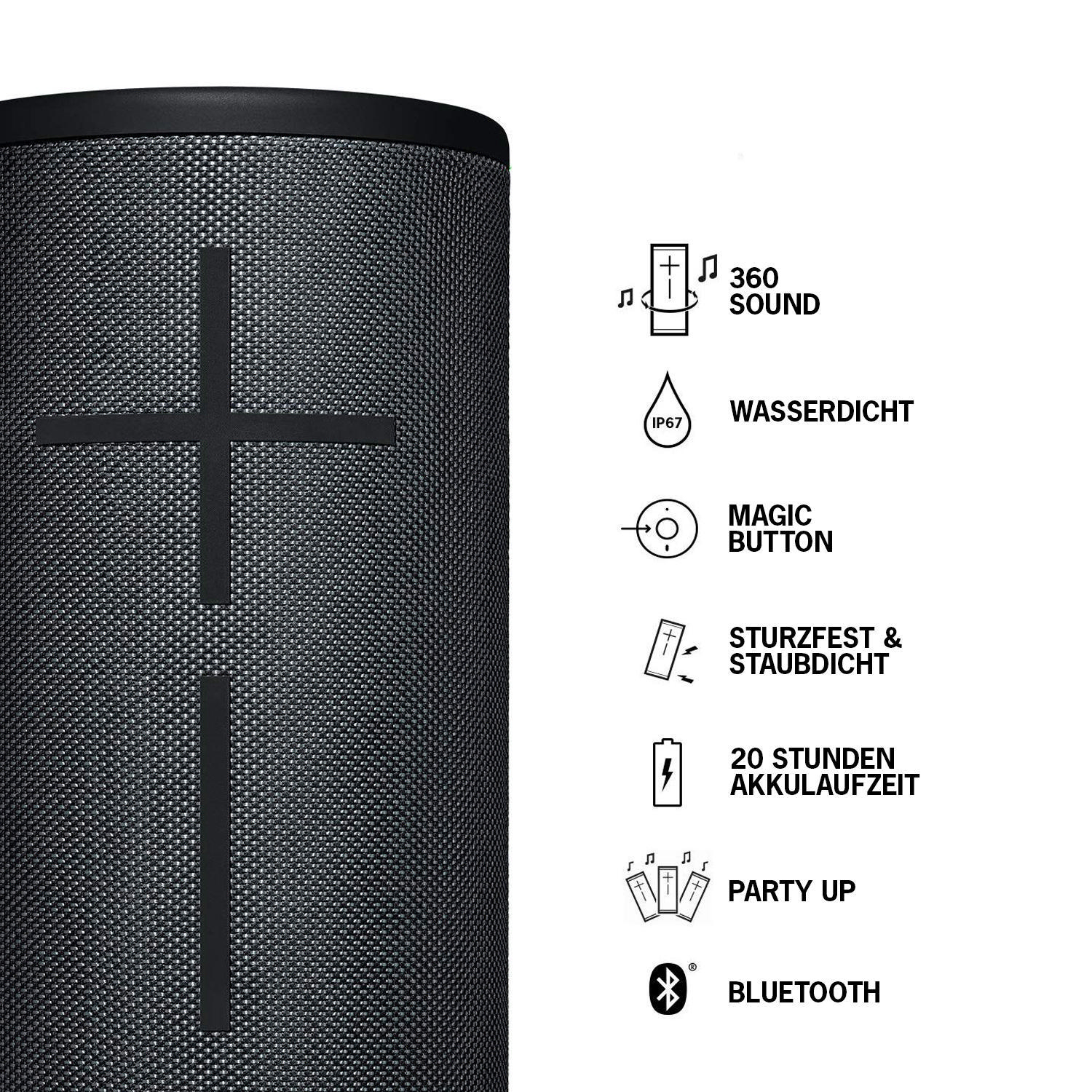 ULTIMATE EARS MEGABOOM 3 Bluetooth Lautsprecher, Night Black, Wasserfest