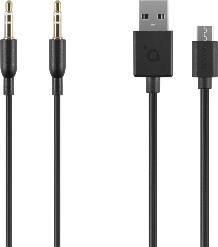 Különféle fekete kábelek különböző csatlakozókkal, beleértve az USB-t és a micro USB-t.