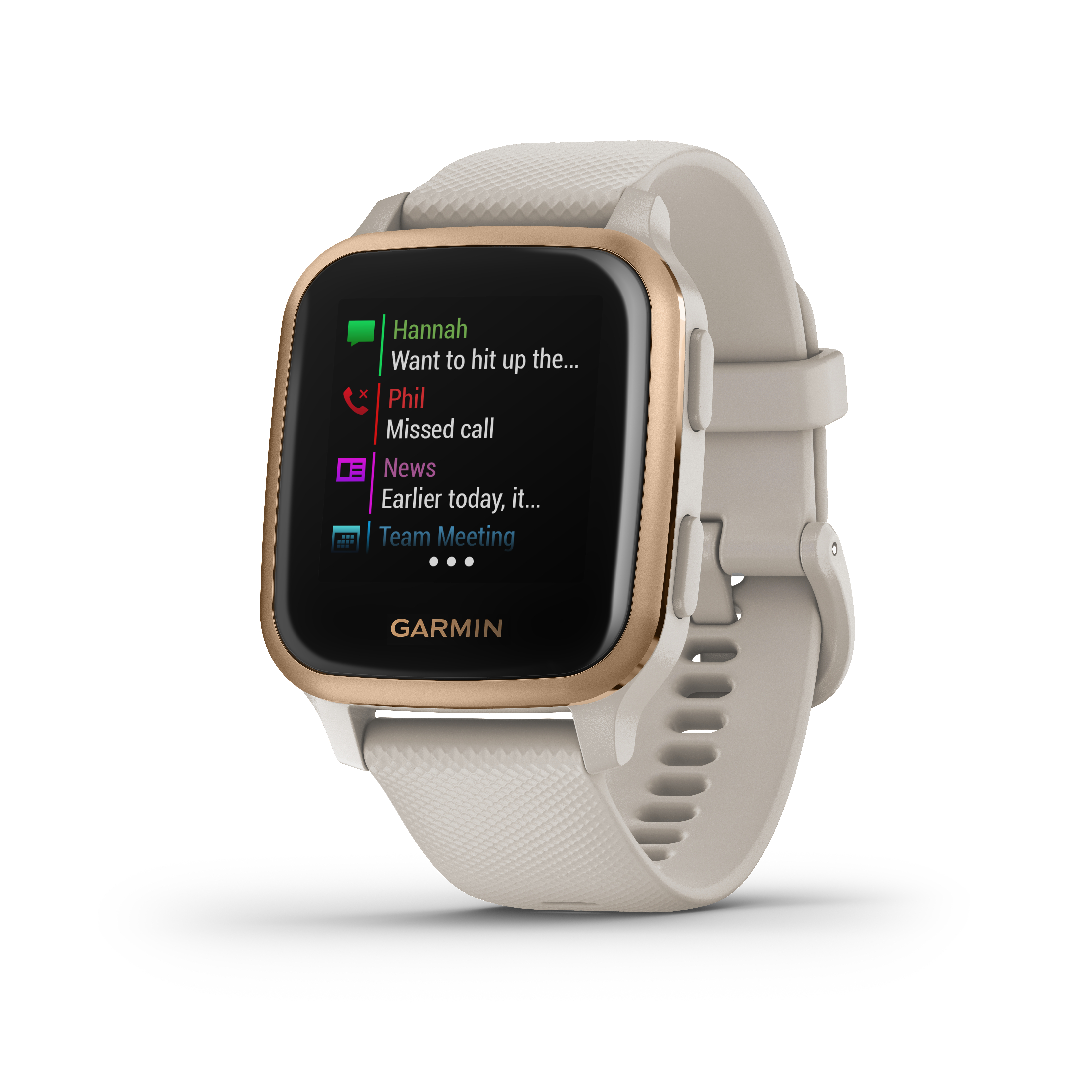 Garmin Smartwatch, zeigt empfangene Nachrichten auf dem Bildschirm.