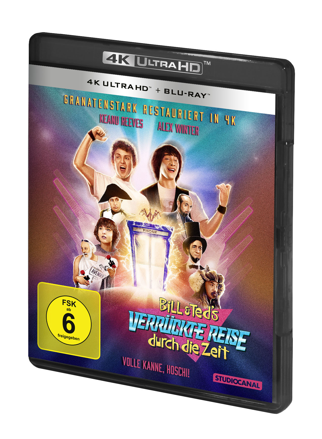 Blu-ray-Filmcover mit Schauspielern, Titel 'Bill & Teds verrückte Reise durch die Zeit'.