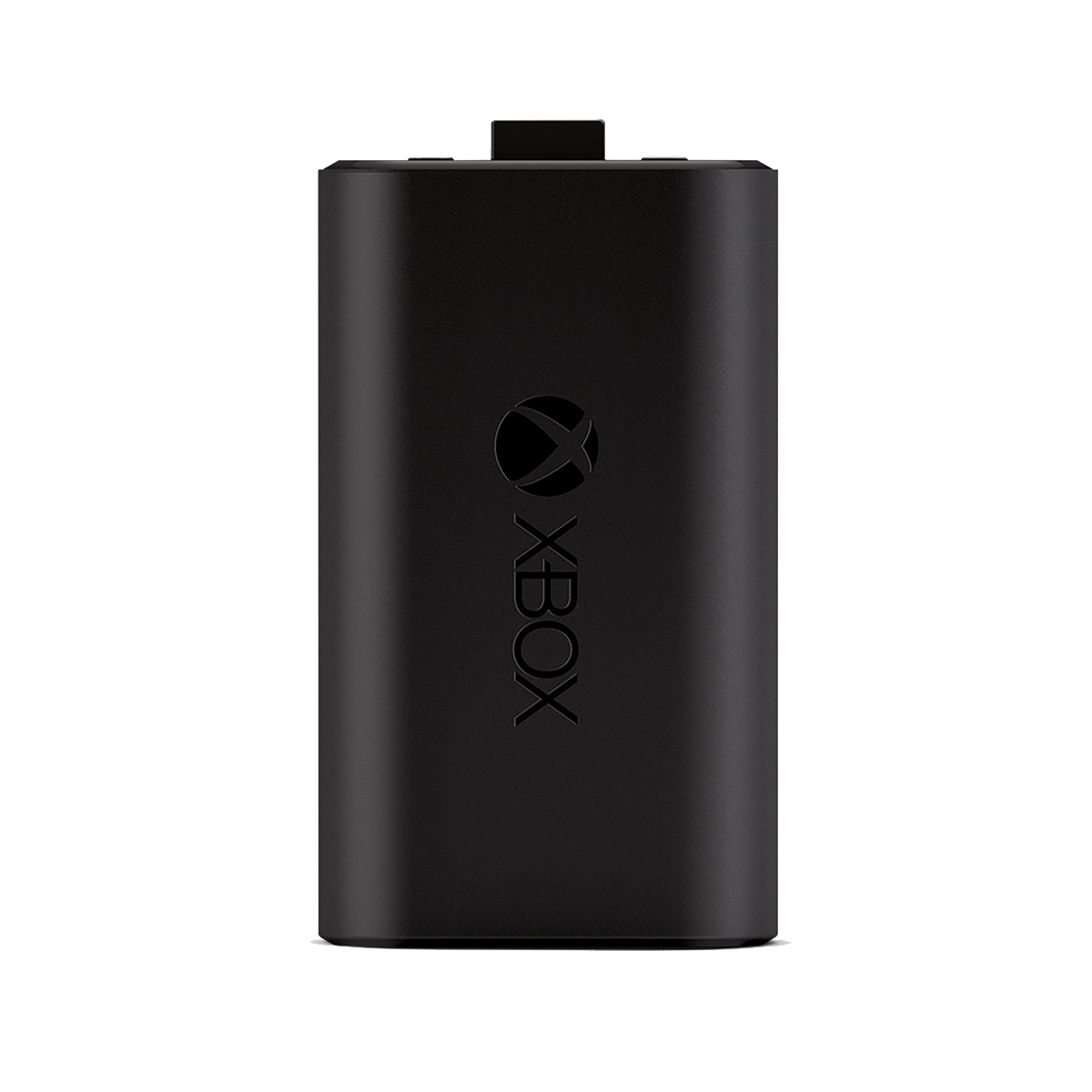 Zwart Xbox oplaadbaar batterijpakket met het Xbox logo op de voorkant.