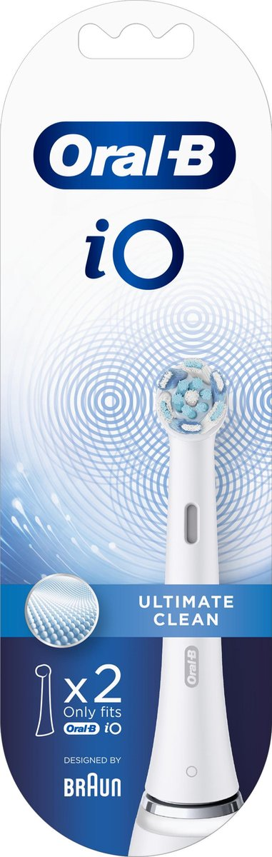 Emballage de têtes de brosse à dents Oral-B iO Ultimate Clean. L'emballage affiche la tête de brosse.
