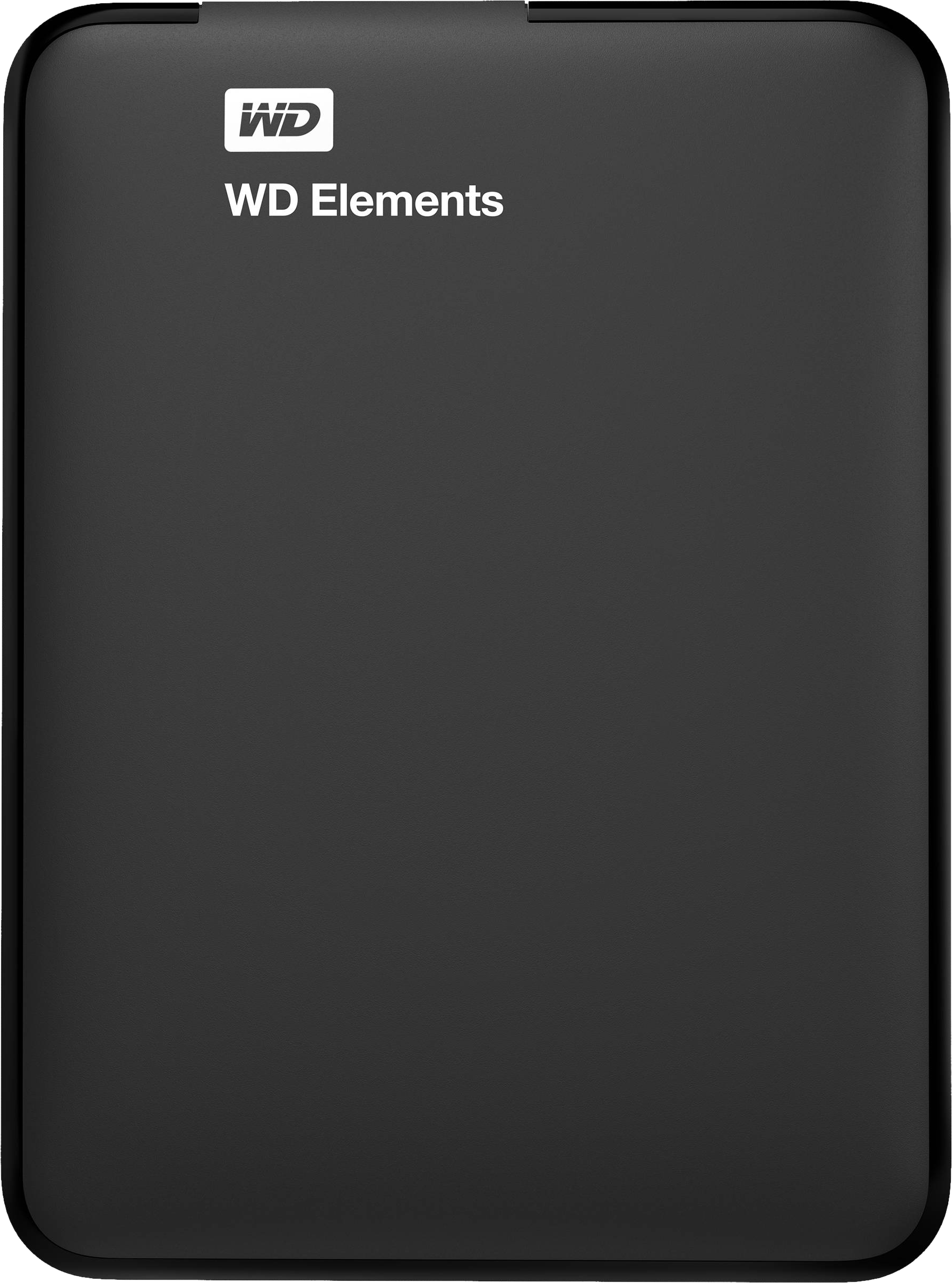 Disque dur externe noir avec le logo 'WD Elements'.